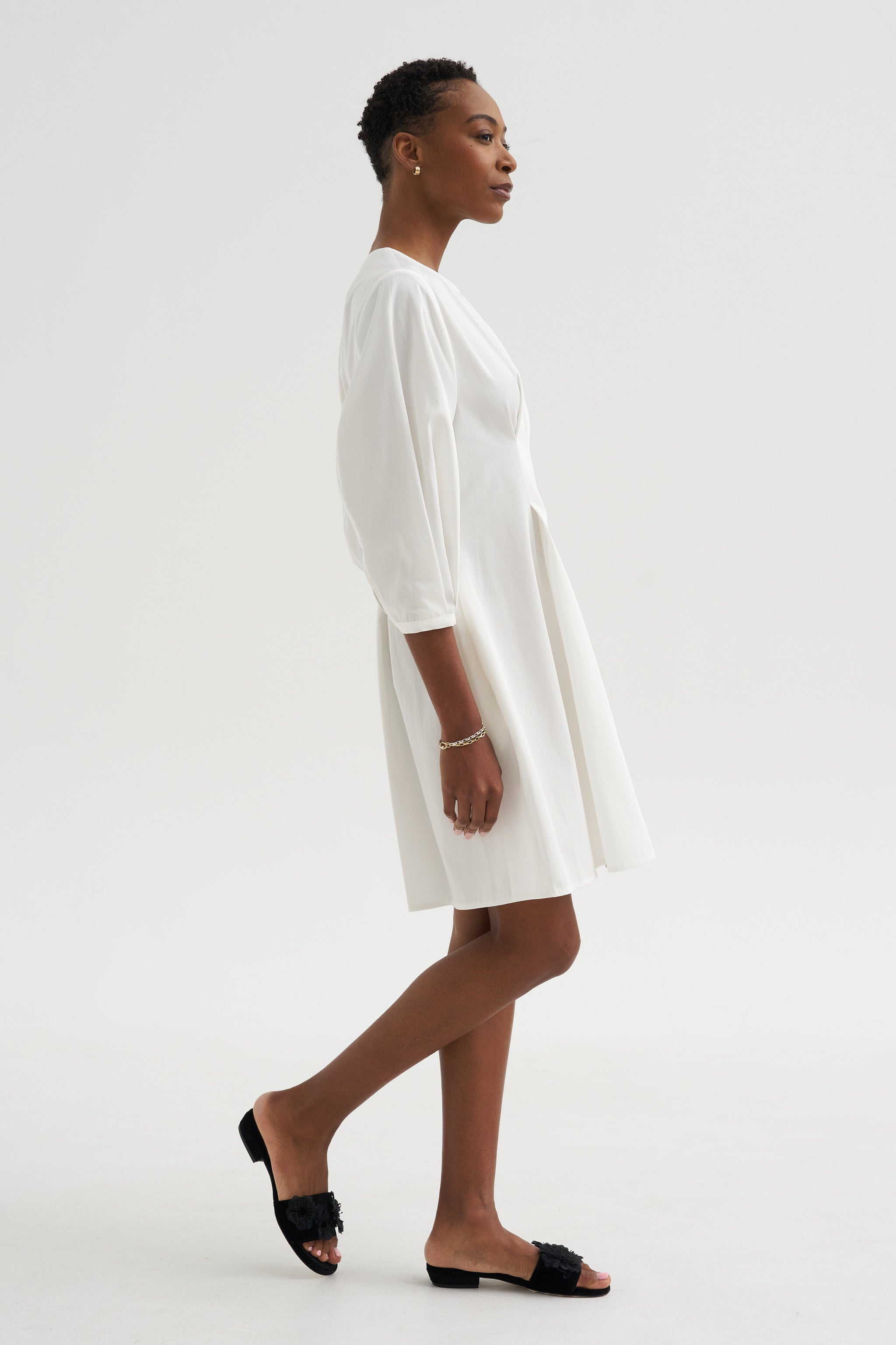 Balloon Sleeve Cotton Dress, White – Kick Pleat