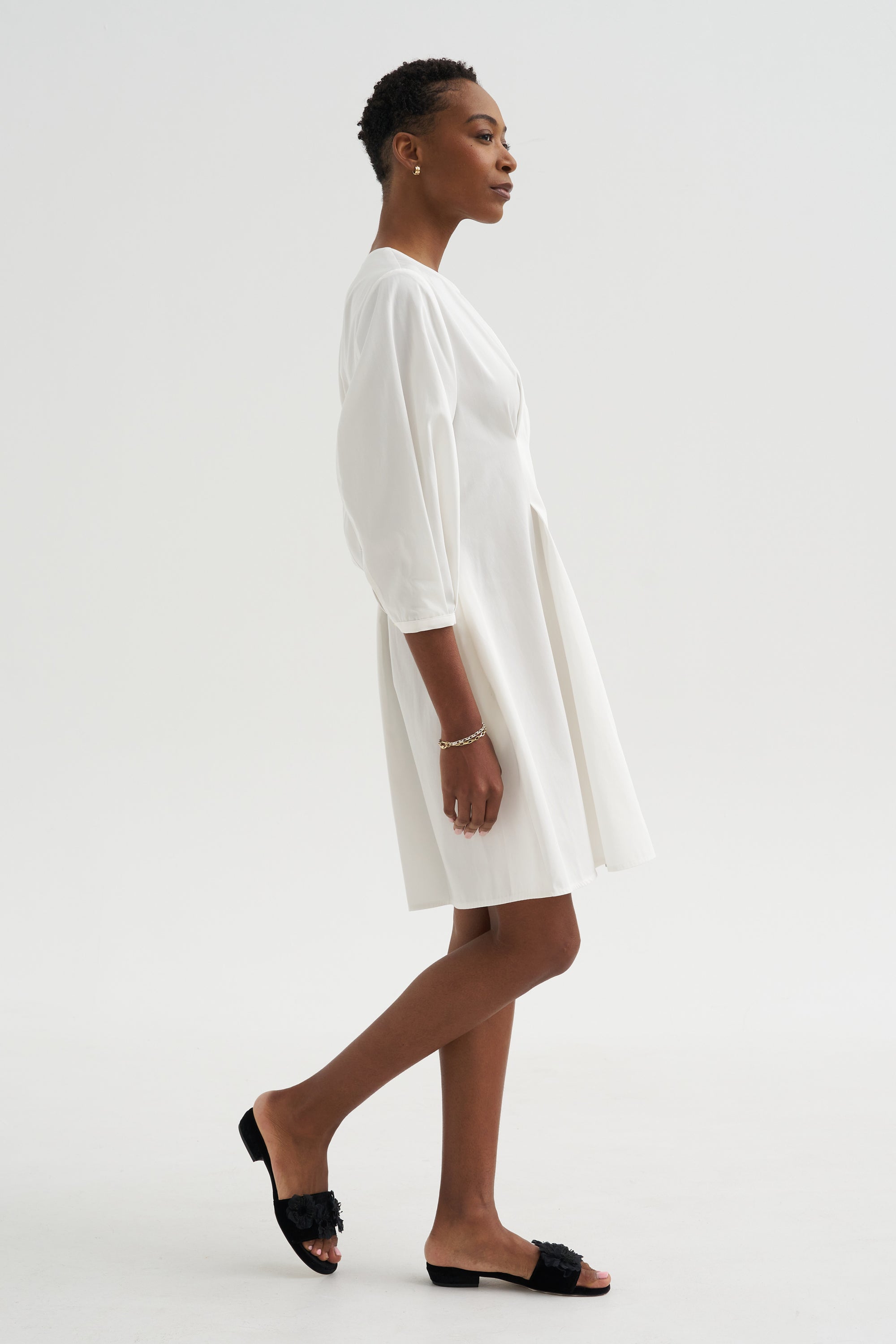 Balloon Sleeve Cotton Dress, White