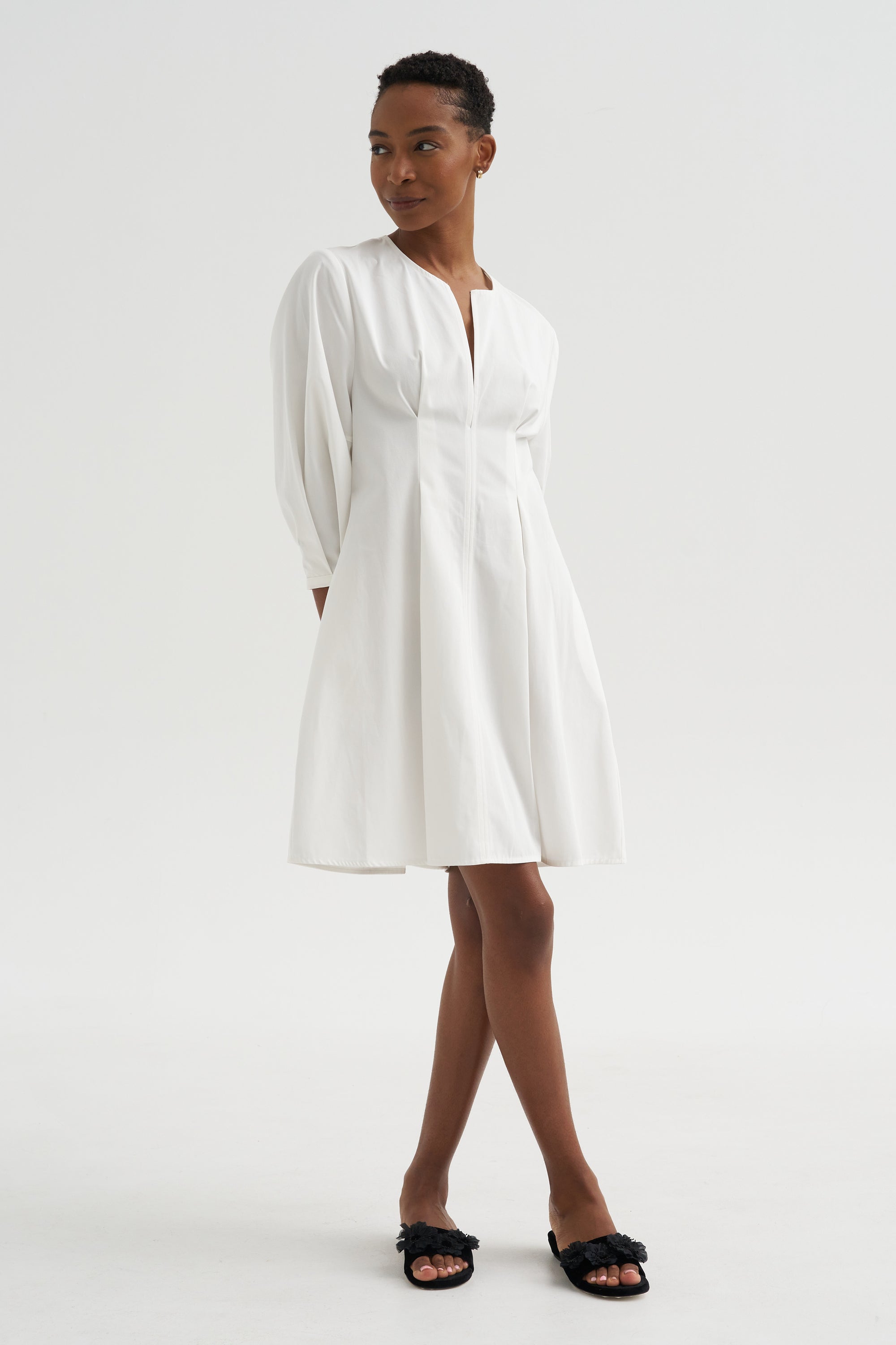 white christmas dresses Balloon Sleeve Cotton Dress, White – Kick Pleat