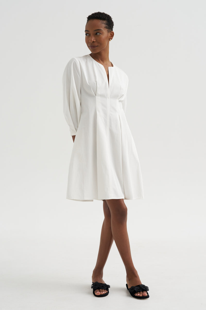 Balloon Sleeve Cotton Dress, White – Kick Pleat