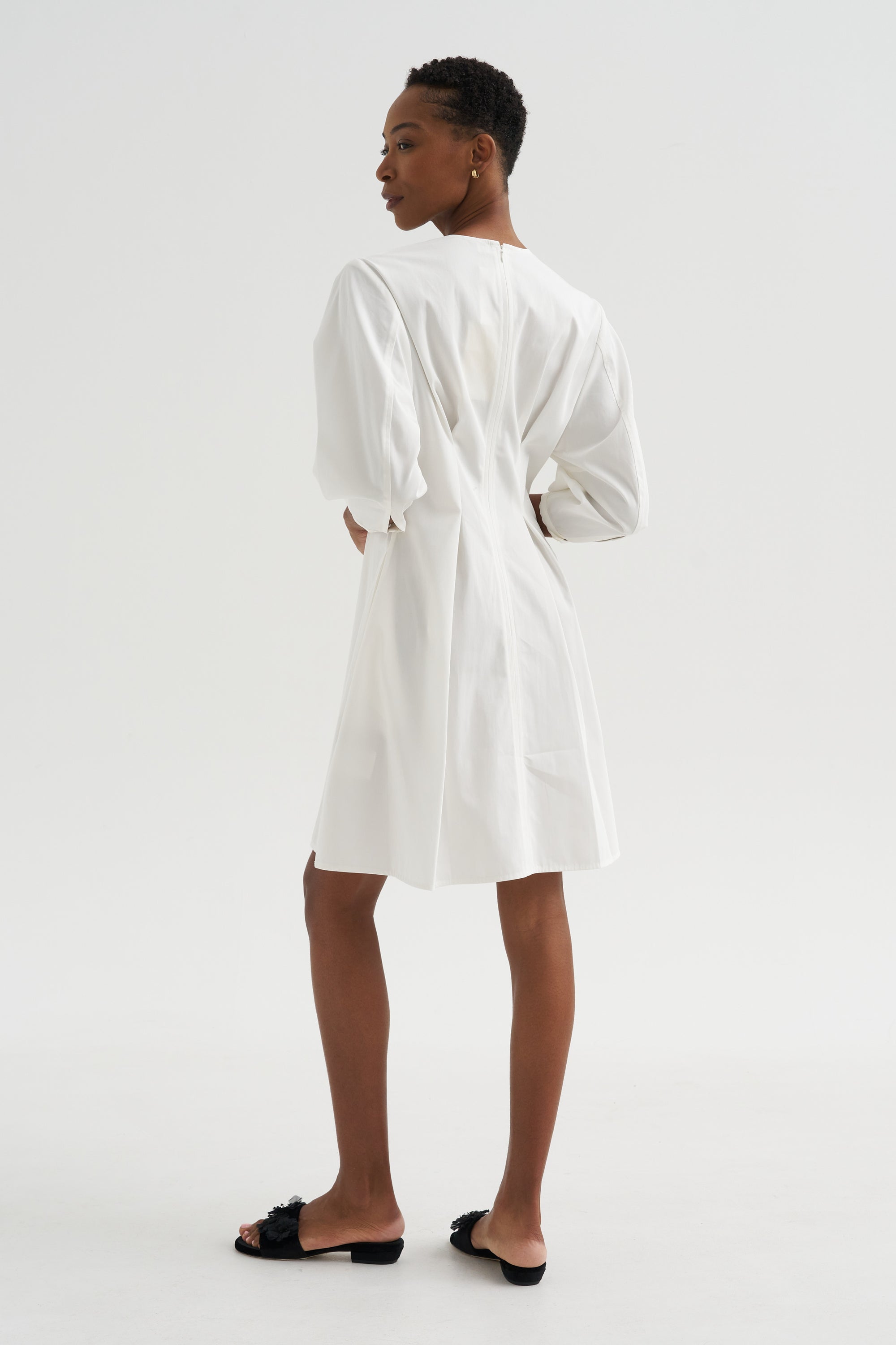 Balloon Sleeve Cotton Dress, White