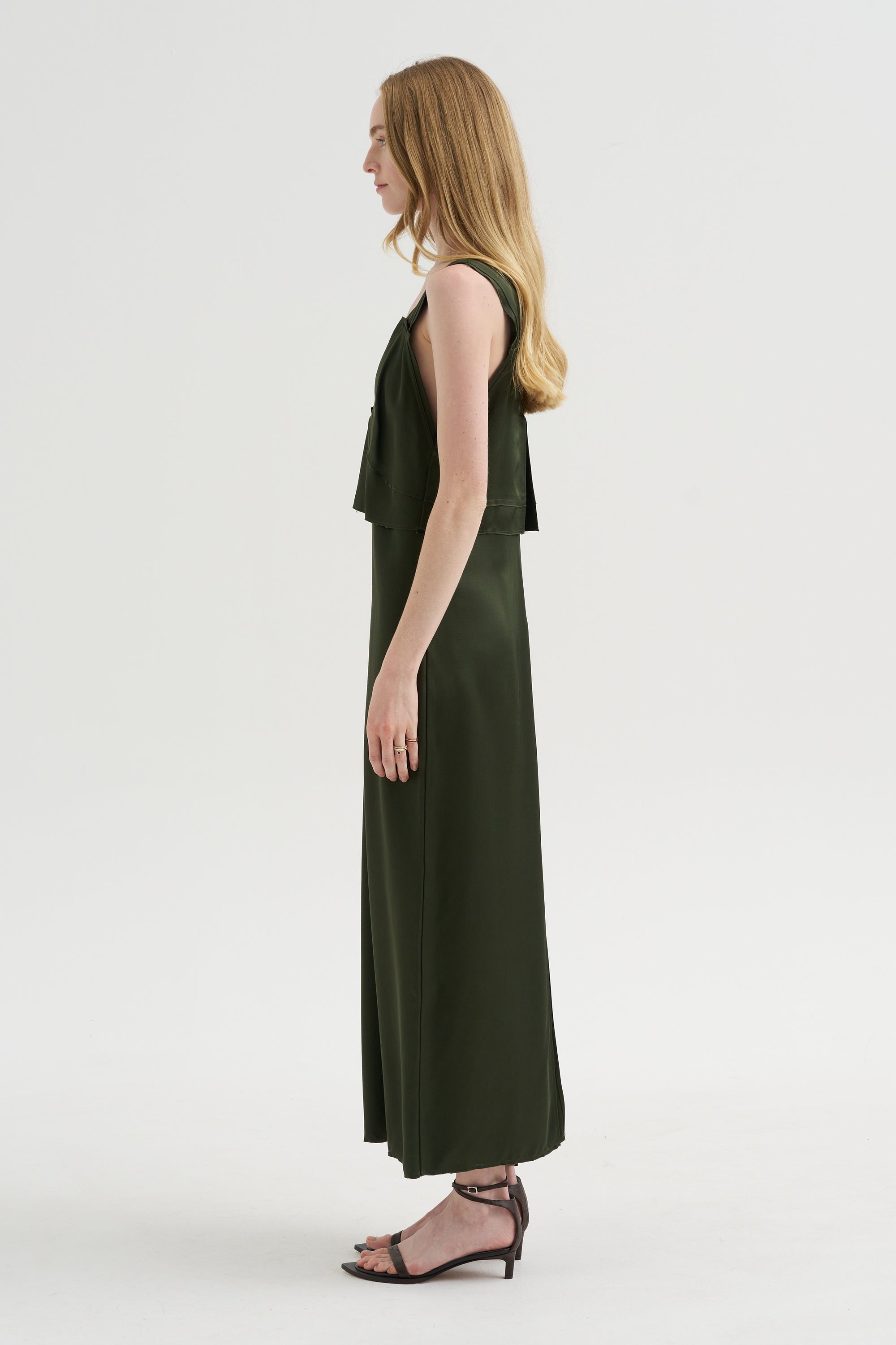 V-Neck Slip Dress, Bottle Green – Kick Pleat V-Neck Slip Dress, Bottle Green – Kick Pleat