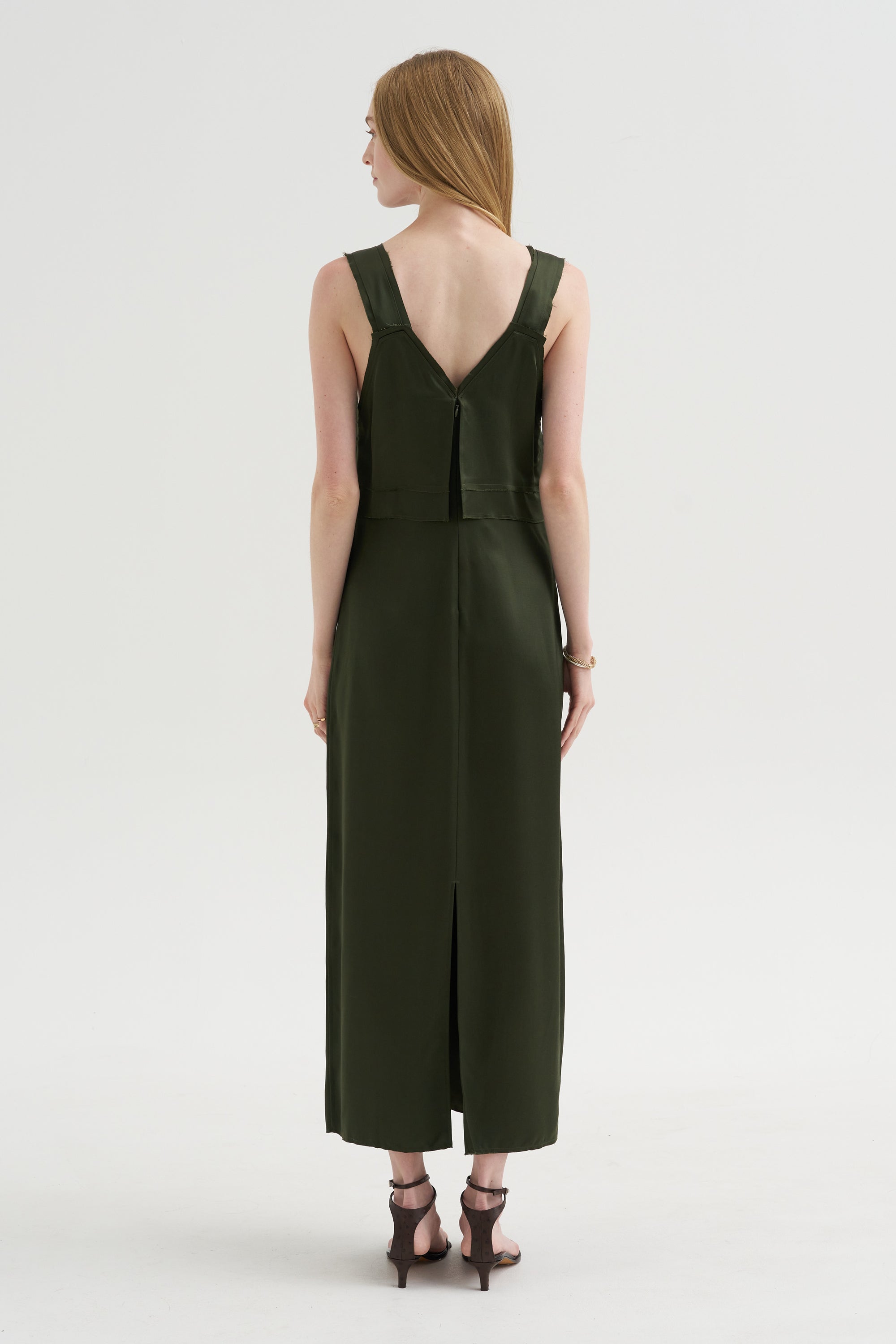 bottle green dress V-Neck Slip Dress, Bottle Green – Kick Pleat