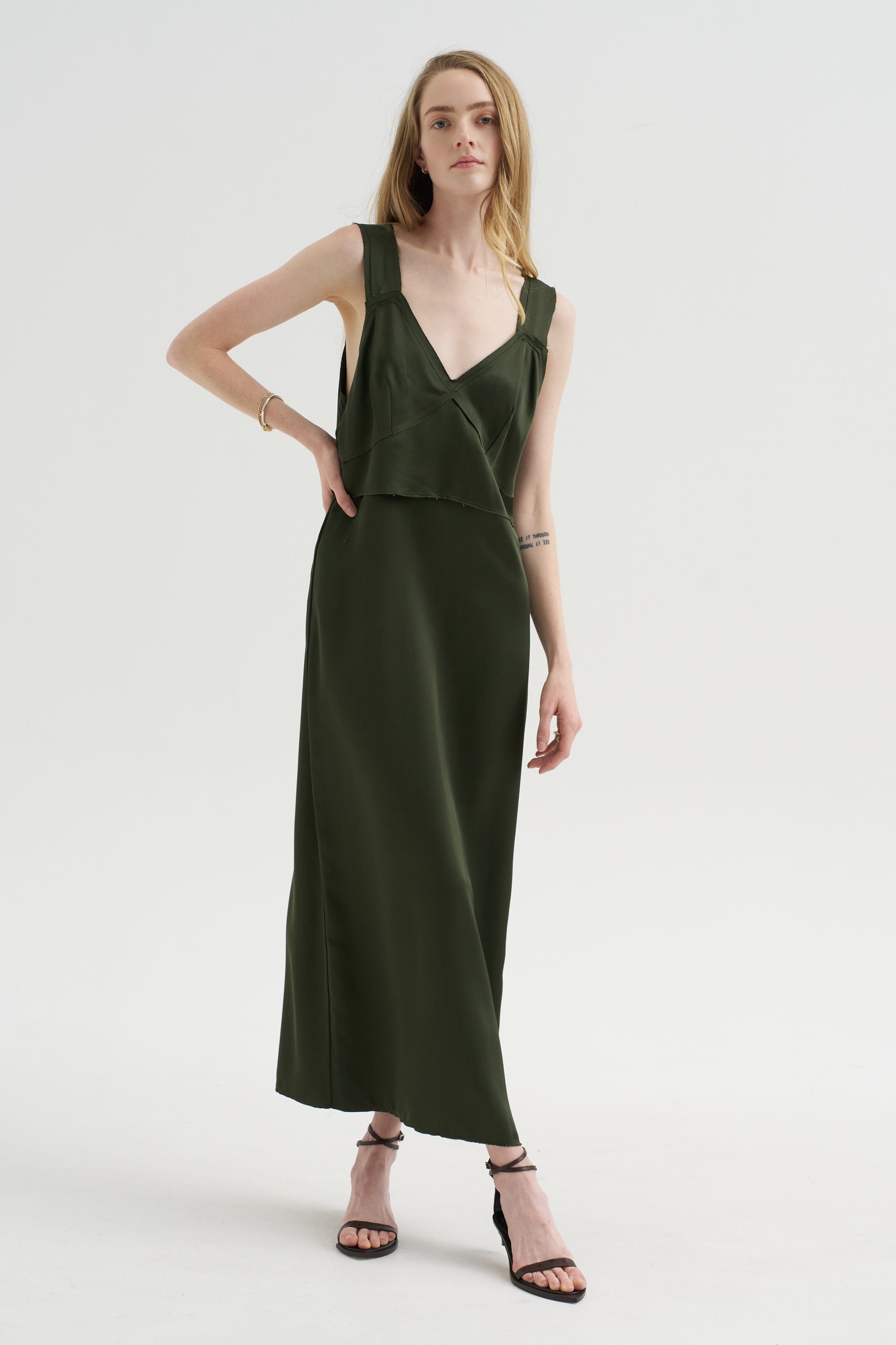 one strap green dress V-Neck Slip Dress, Bottle Green – Kick Pleat