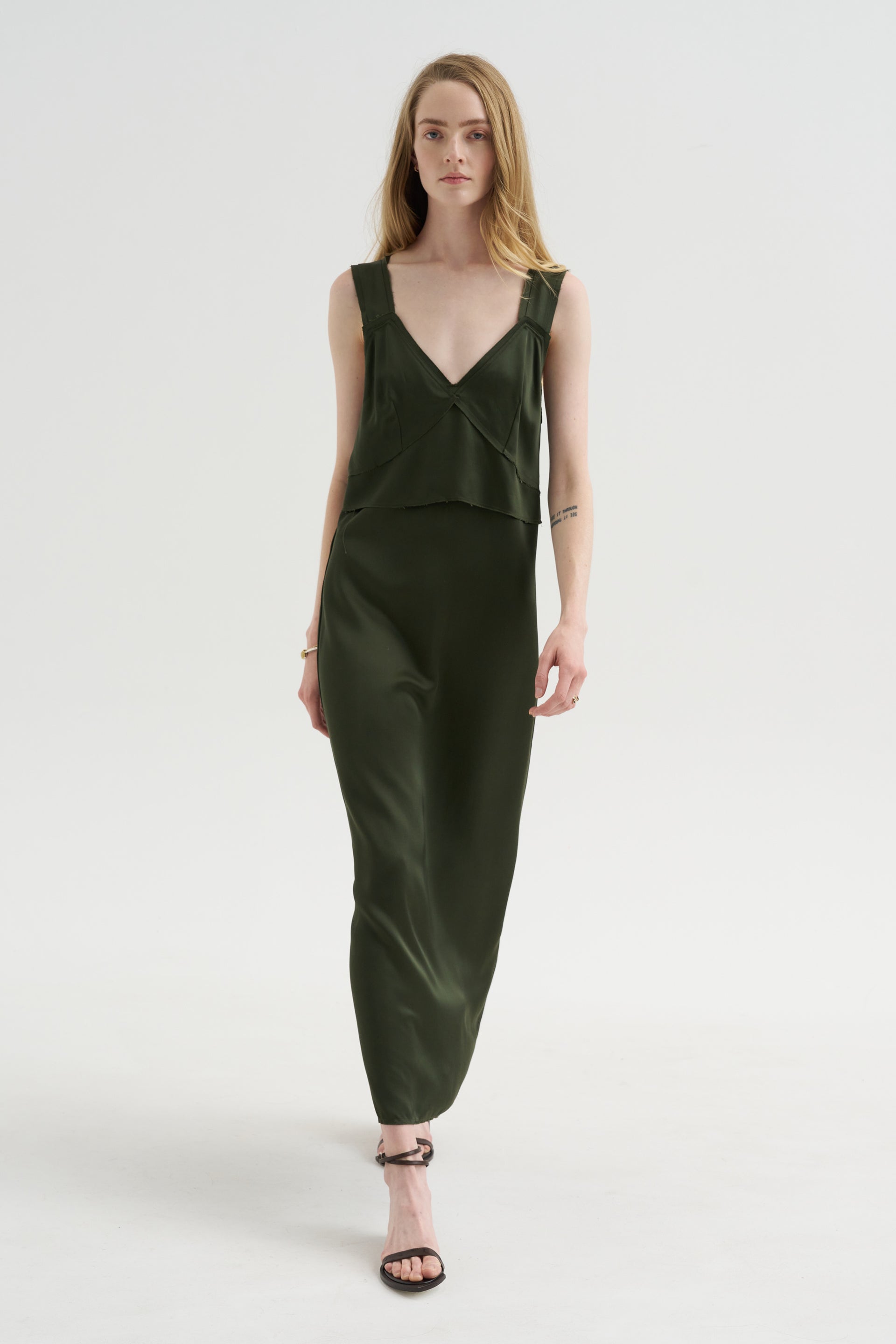 TOTEME - V-neck Slip Dress bottle Green - 34