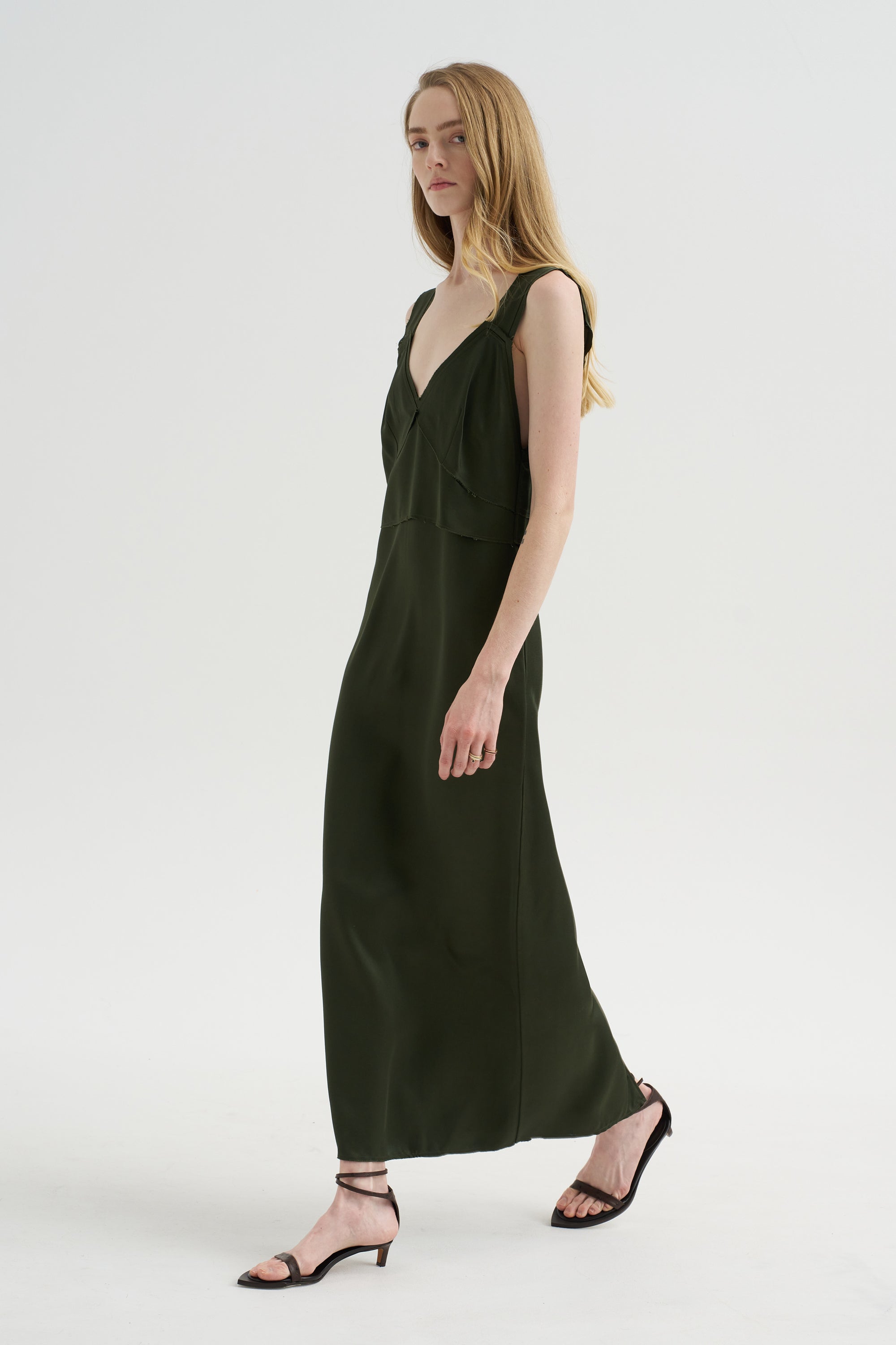 V-Neck Slip Dress, Bottle Green
