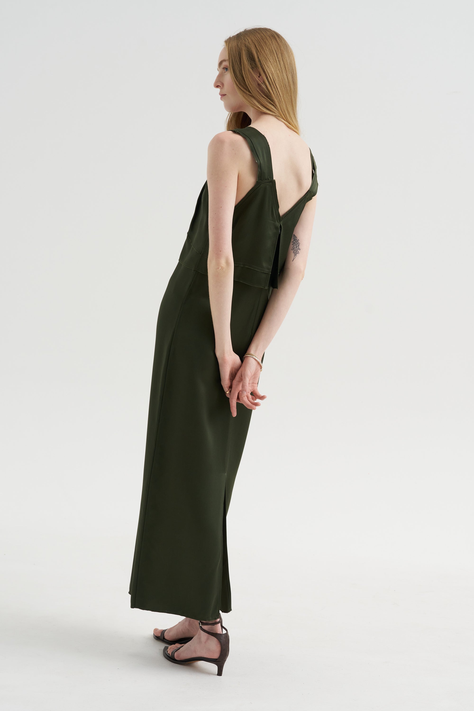 V-Neck Slip Dress, Bottle Green – Kick Pleat