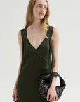 V-Neck Slip Dress, Bottle Green