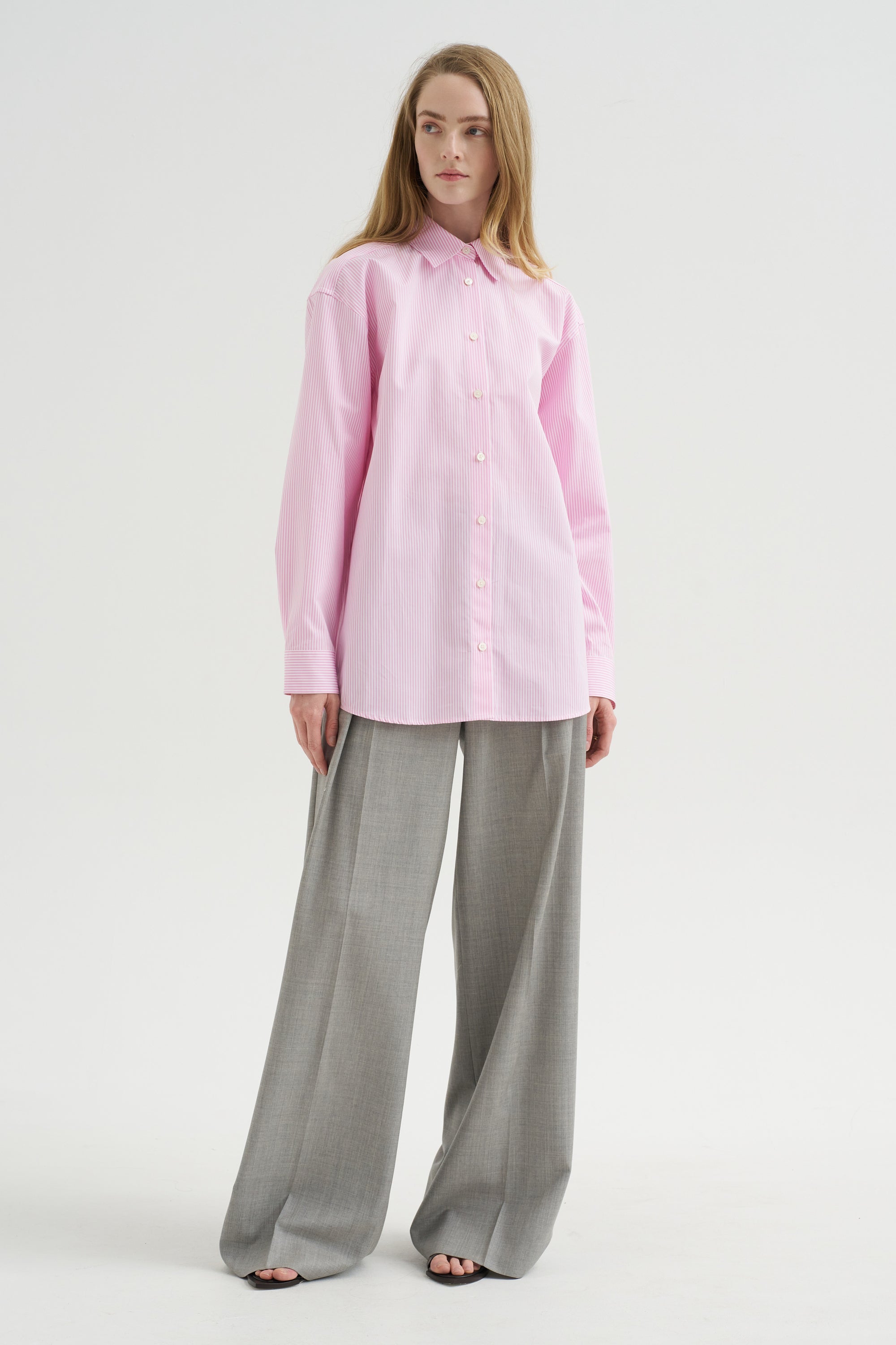Classic Tumbled Striped Shirt, White-Bloom