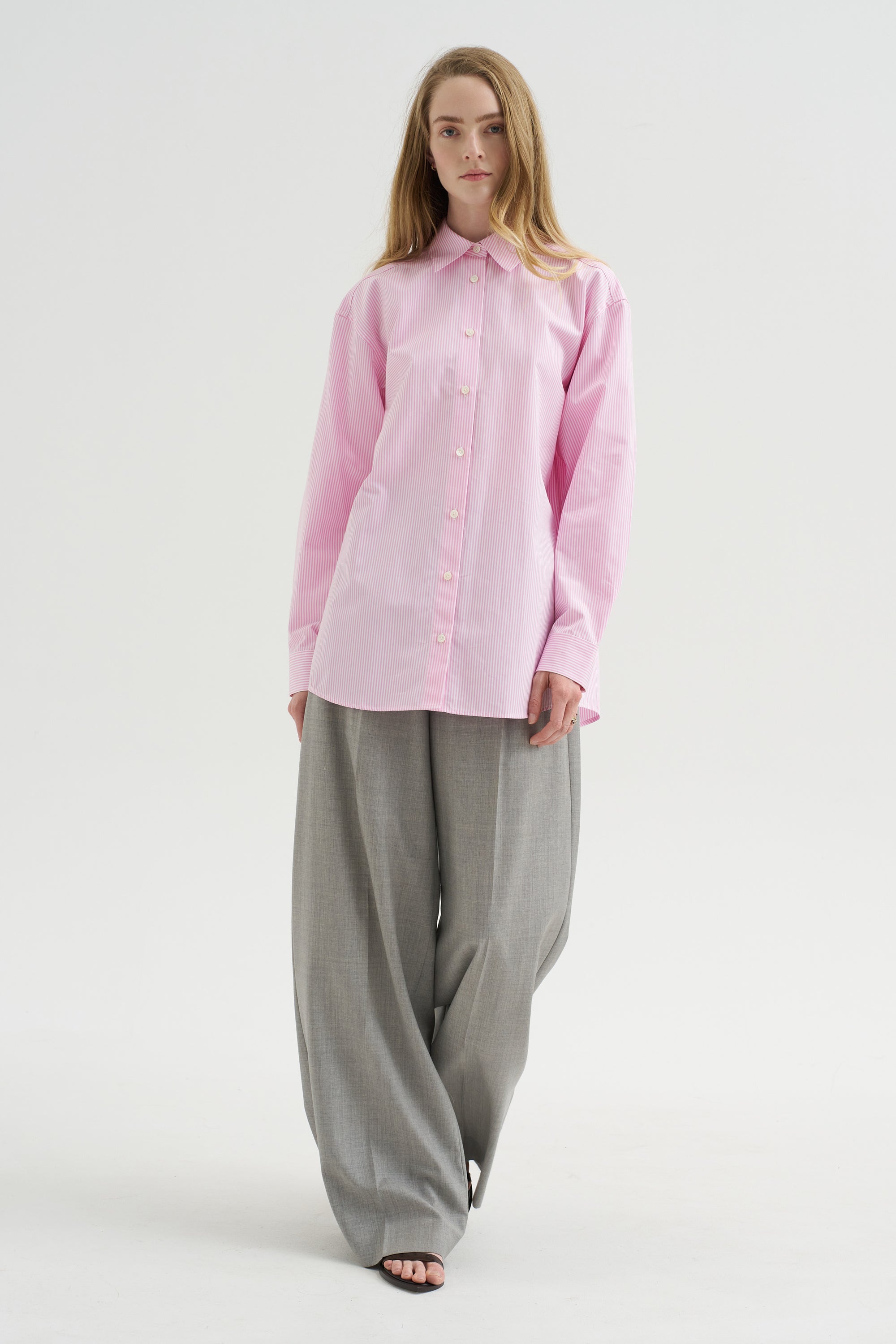 Classic Tumbled Striped Shirt, White-Bloom