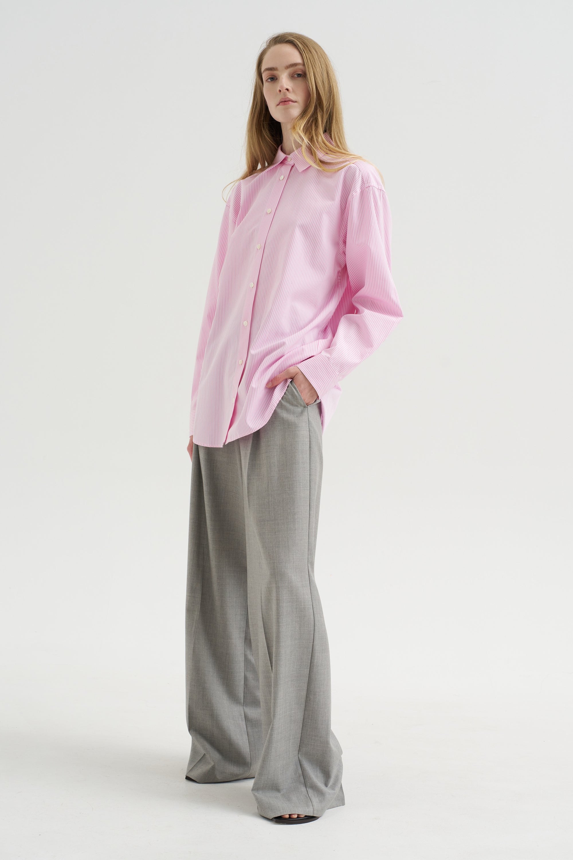Classic Tumbled Striped Shirt, White-Bloom