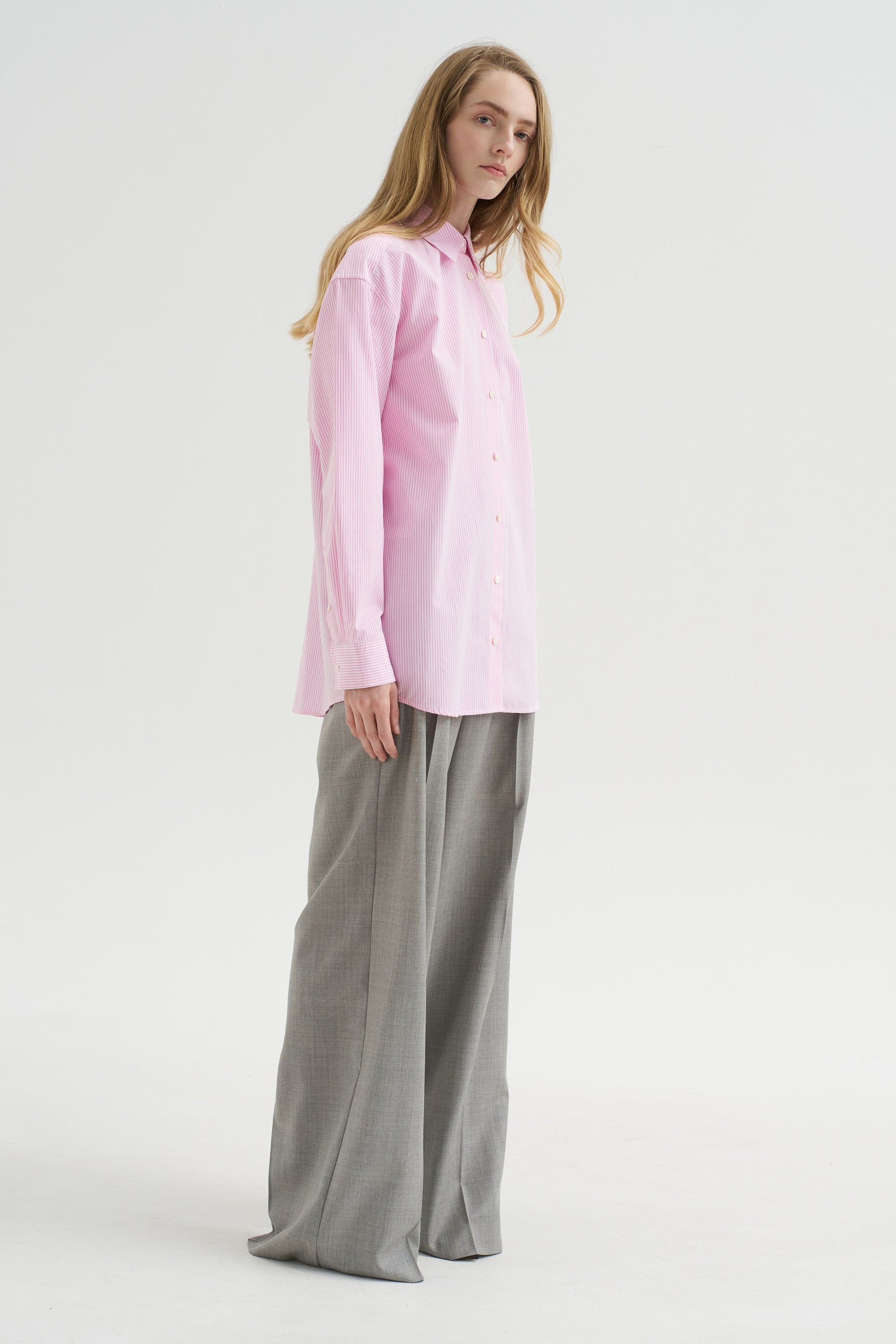 Classic Tumbled Striped Shirt, White-Bloom