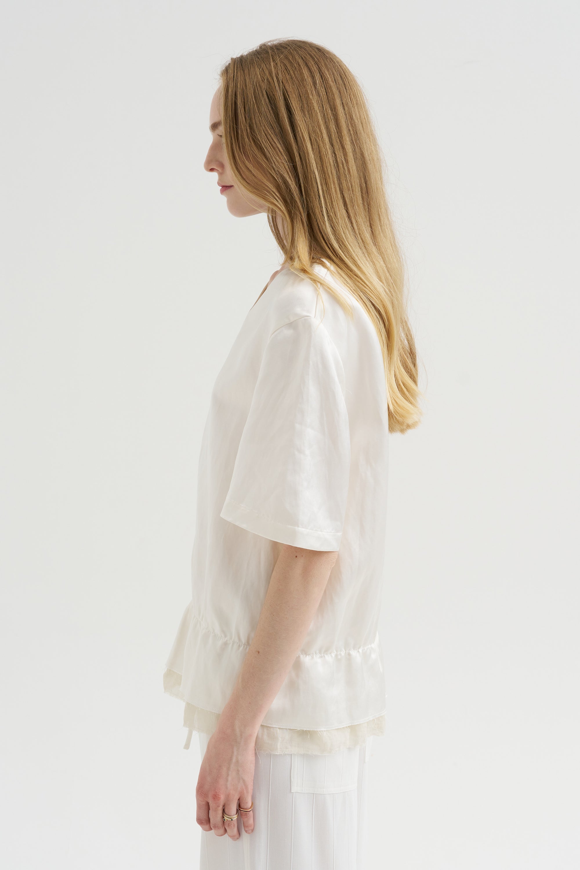 V-Neck Satin Pullover, White