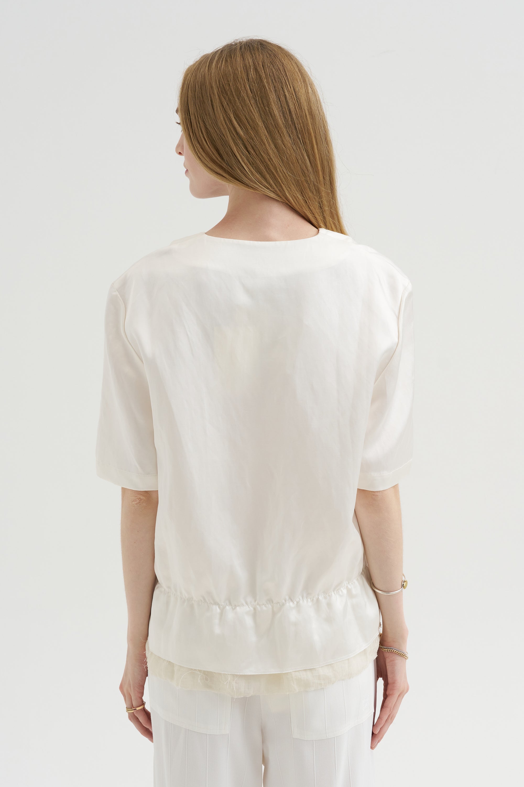 V-Neck Satin Pullover, White