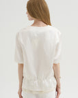 V-Neck Satin Pullover, White