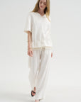 V-Neck Satin Pullover, White