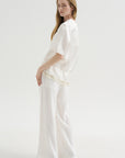 V-Neck Satin Pullover, White