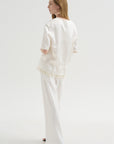 V-Neck Satin Pullover, White