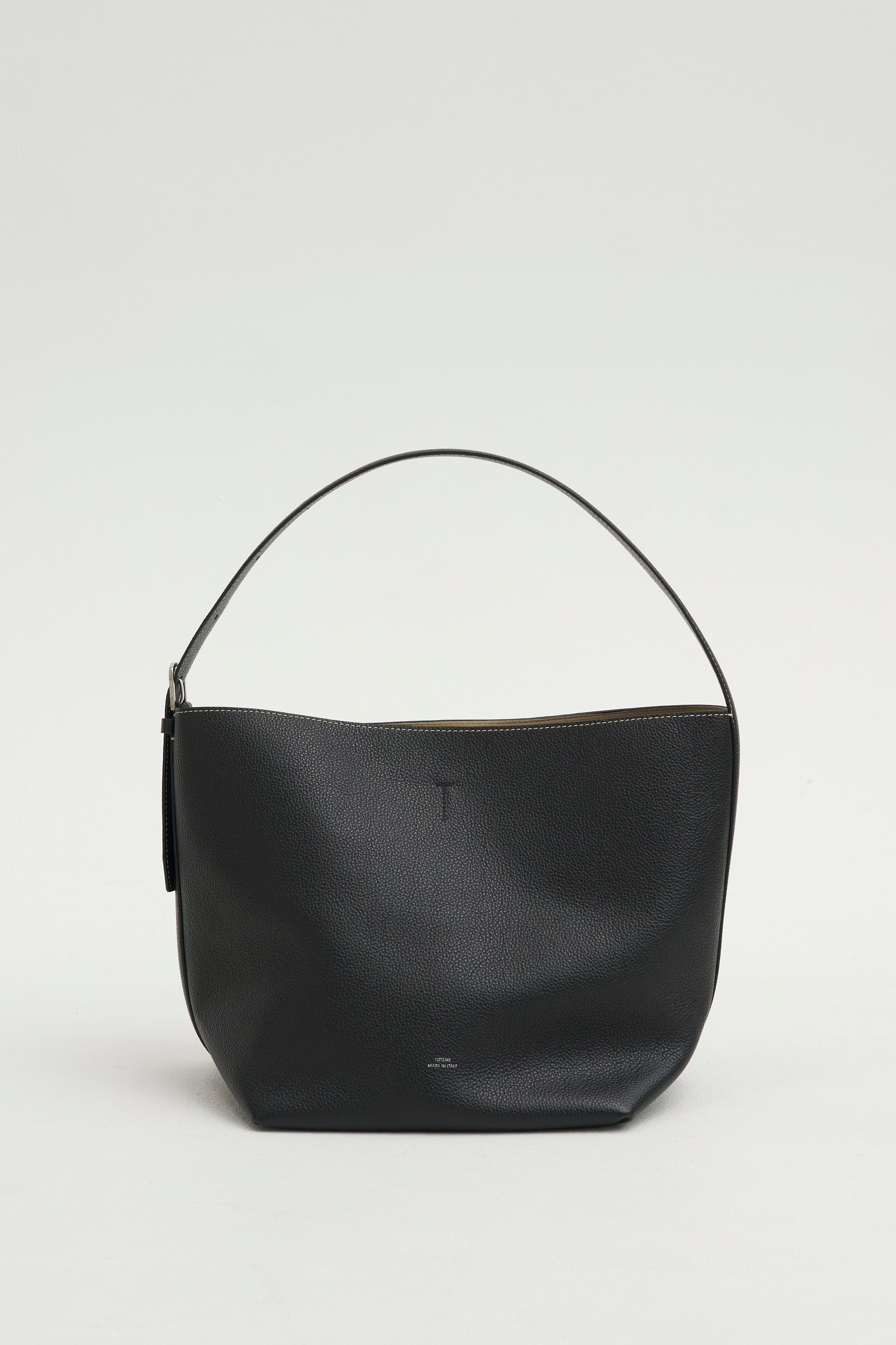 Med Belted Grained-Leather Tote, Black – Kick Pleat