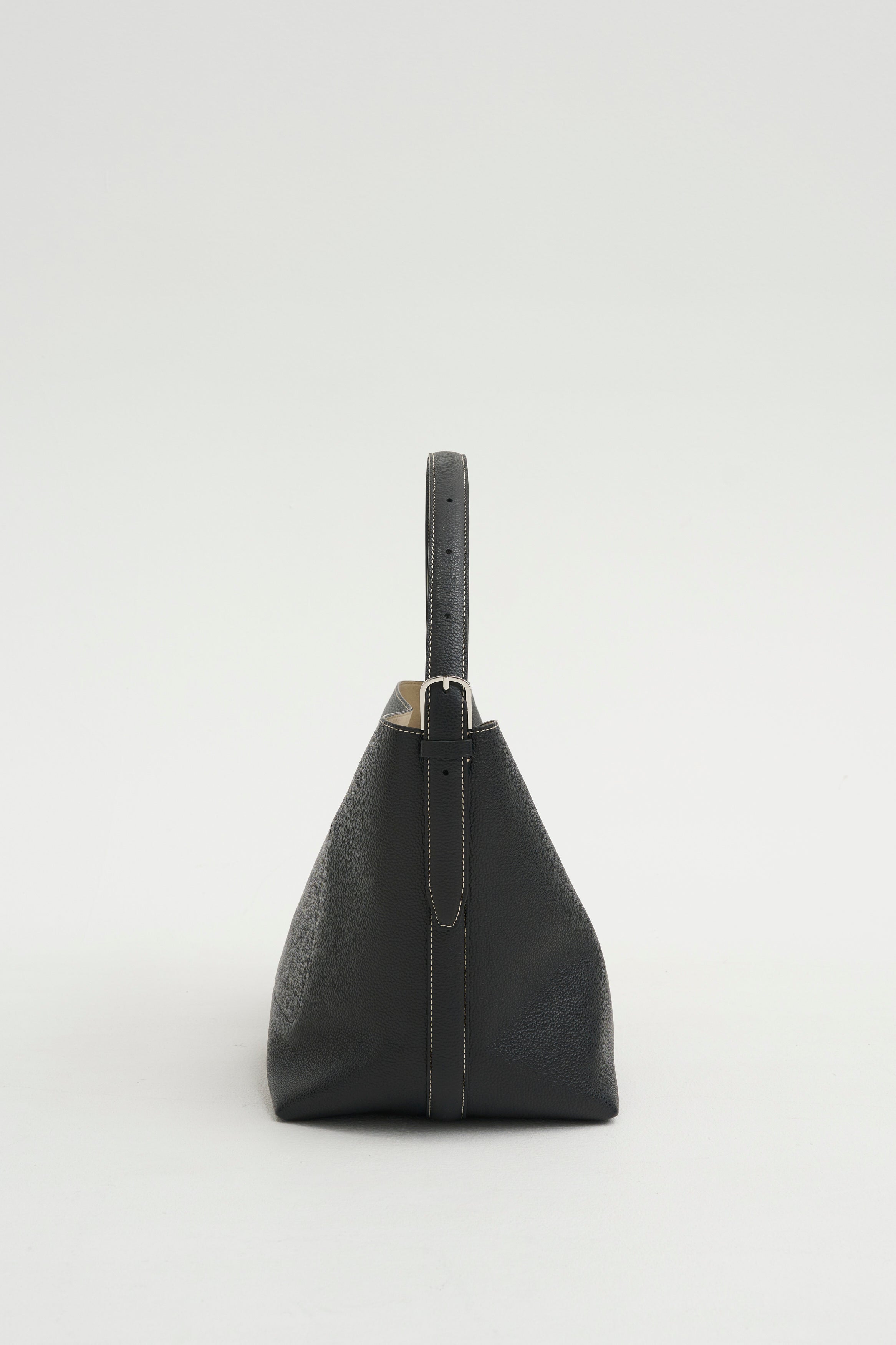 Med Belted Grained-Leather Tote, Black – Kick Pleat