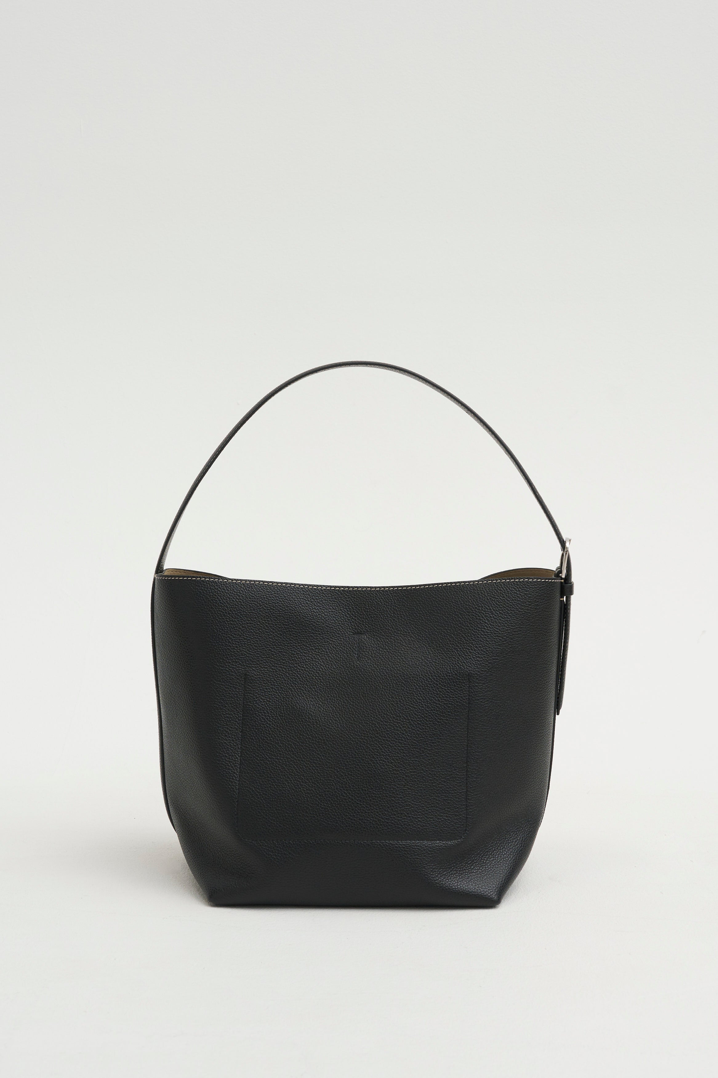 Med Belted Grained-Leather Tote, Black – Kick Pleat