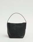 Med Belted Grained-Leather Tote, Black