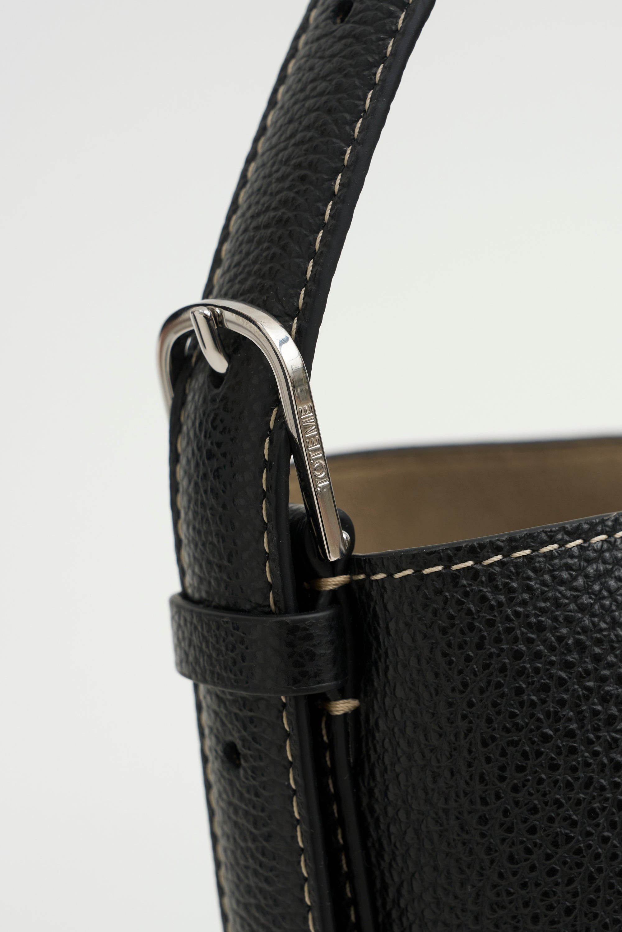 Med Belted Grained-Leather Tote, Black