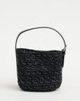 Small Belted Paper Raffia Tote, Black