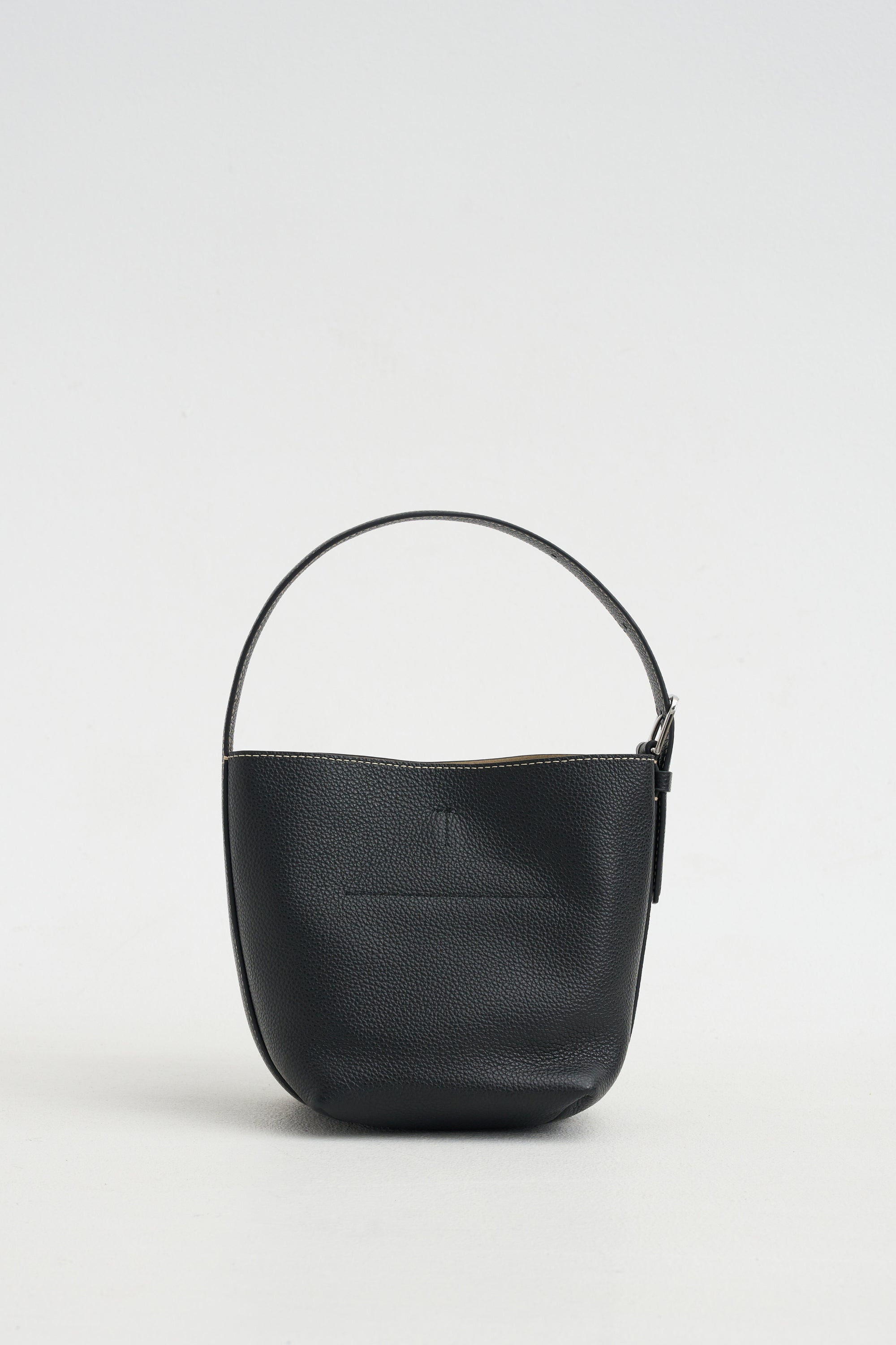 Petite Belted Grained-Leather Tote, Black