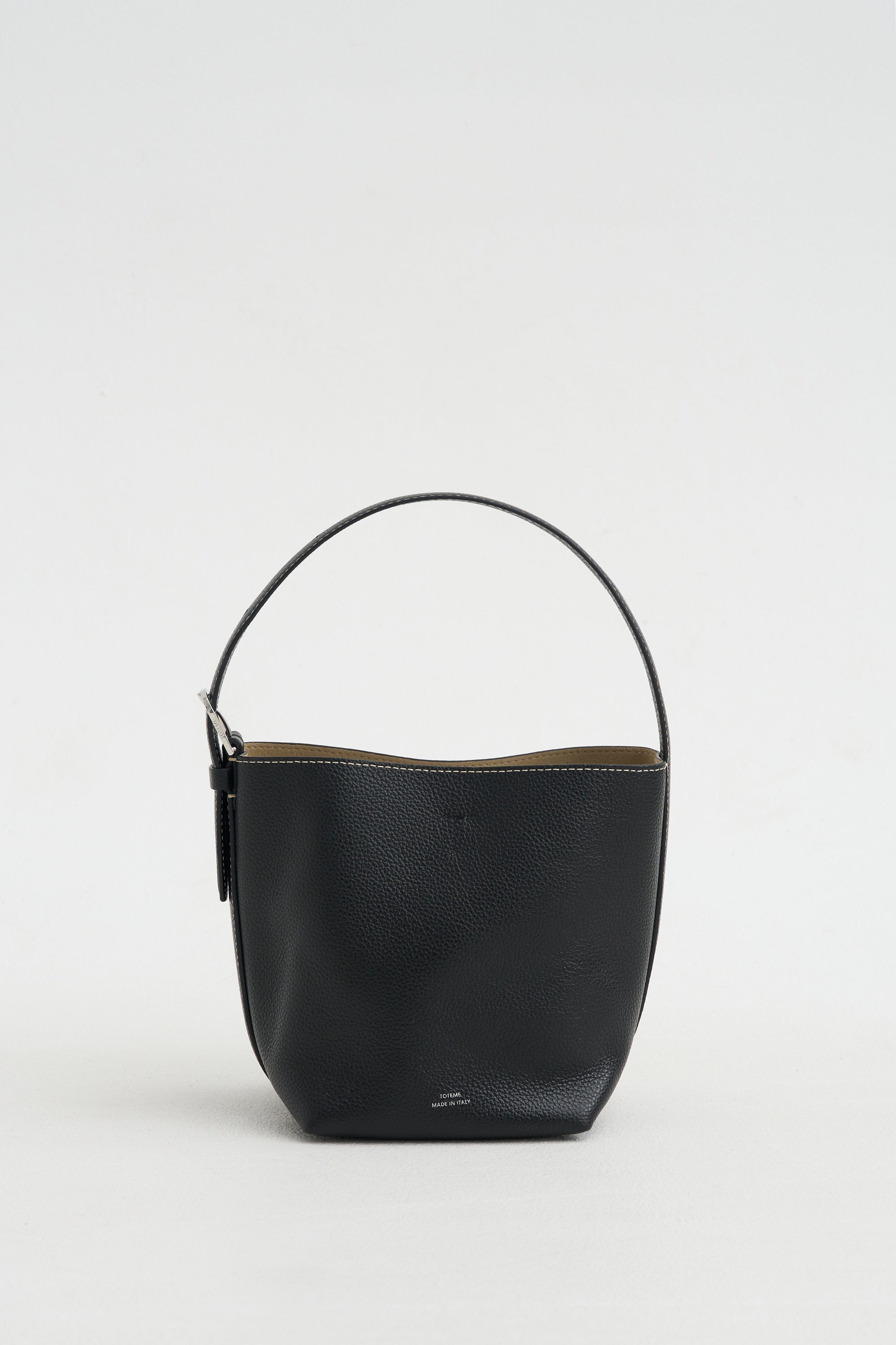 Petite Belted Grained-Leather Tote, Black