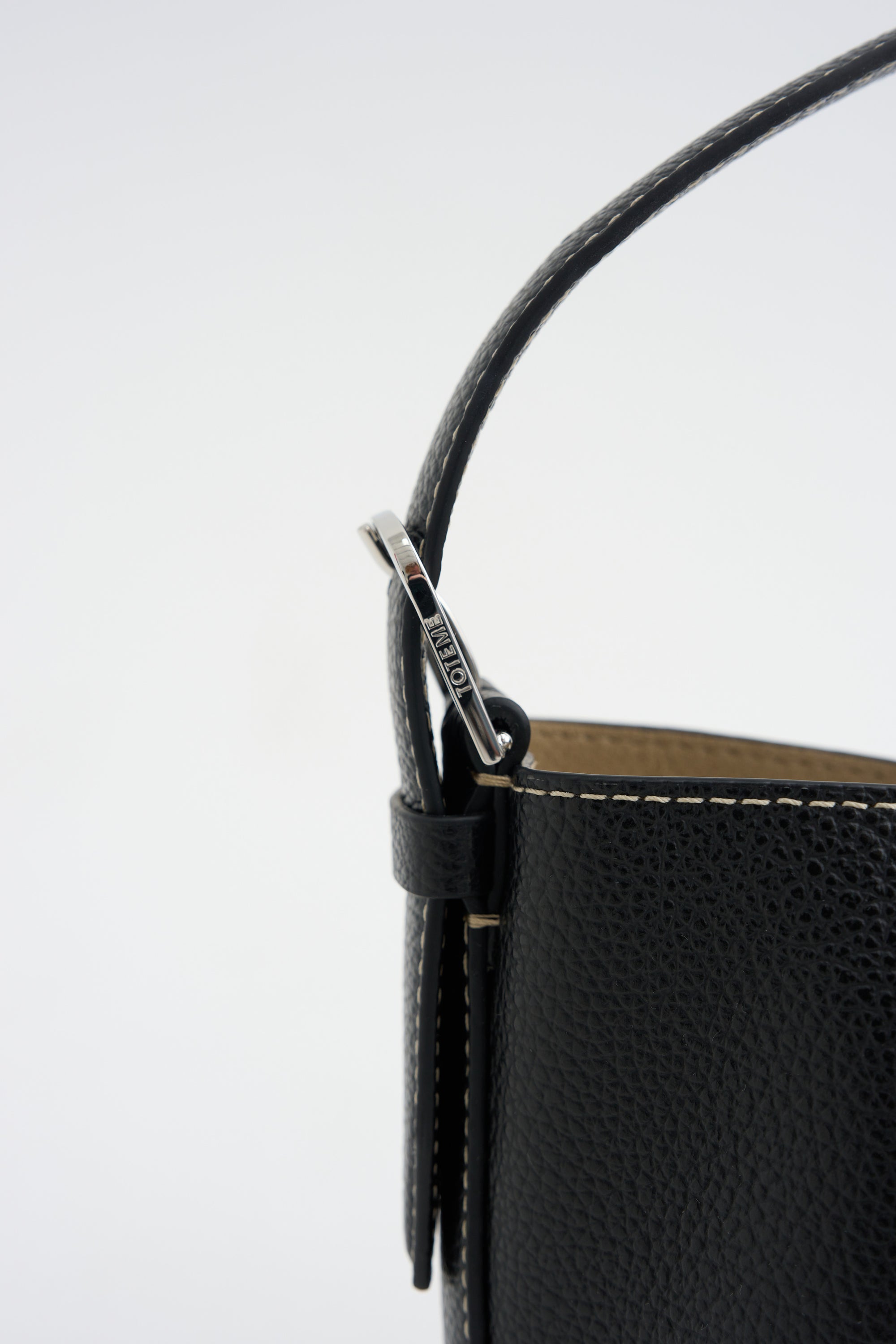 Petite Belted Grained-Leather Tote, Black