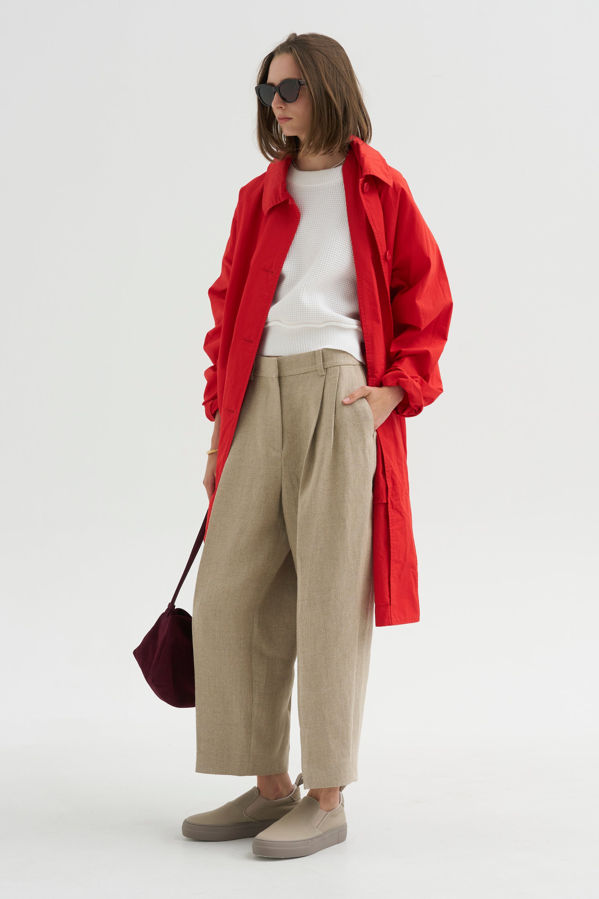 Double Pleat Linen Trousers, Beige