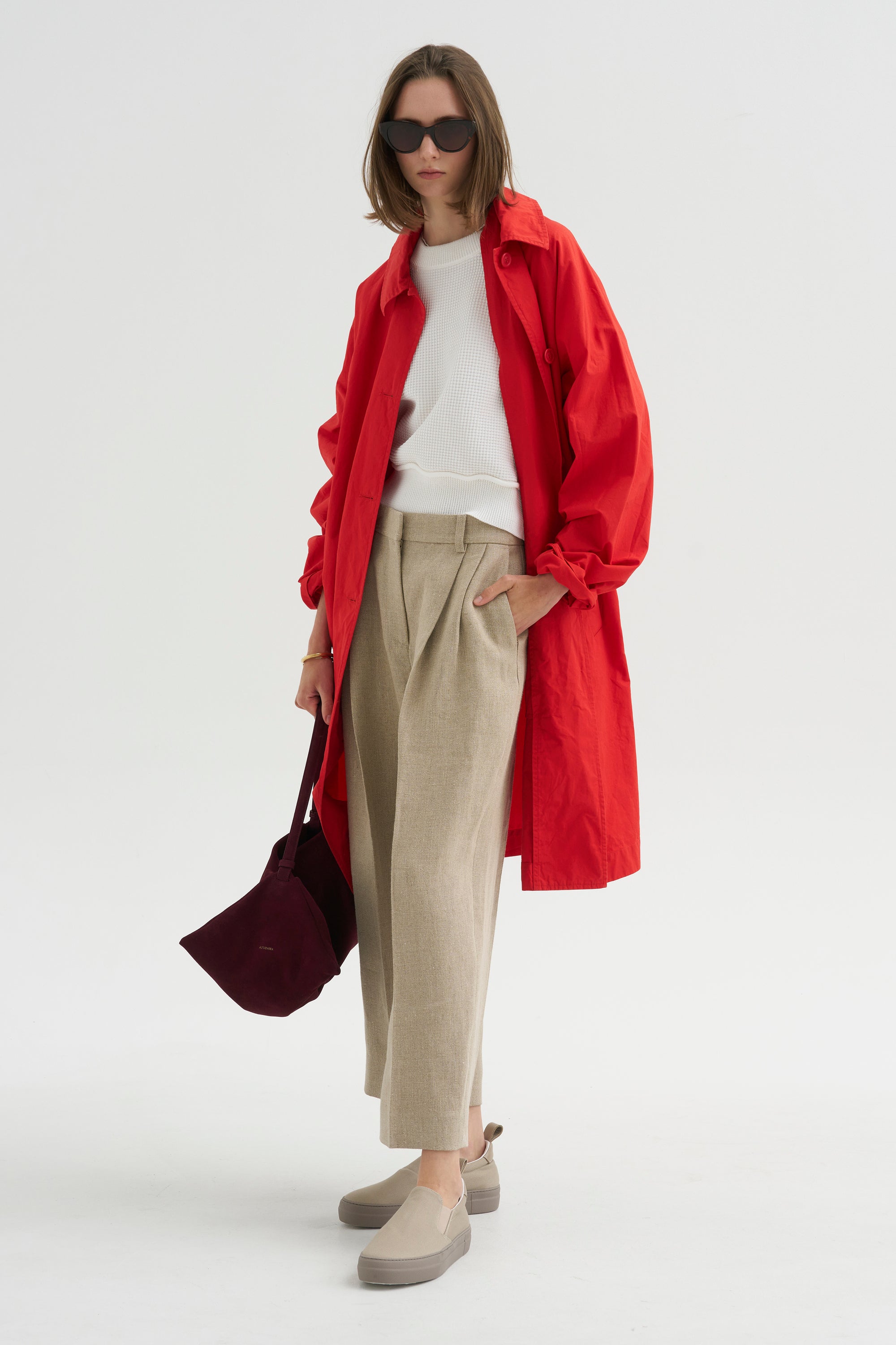 Double Pleat Linen Trousers, Beige