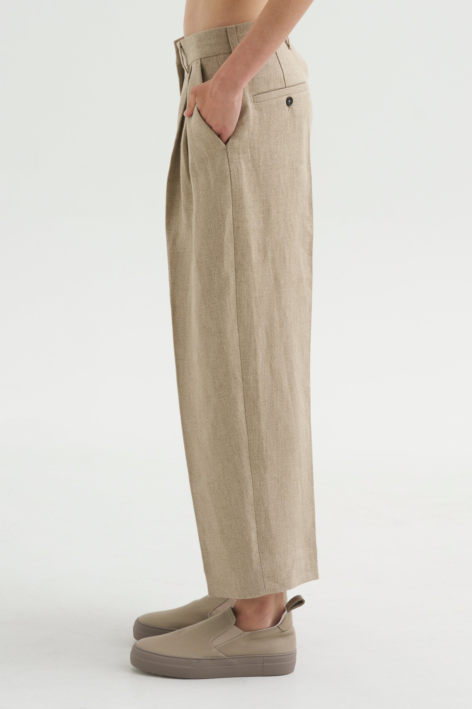 Double Pleat Linen Trousers, Beige