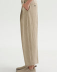 Double Pleat Linen Trousers, Beige