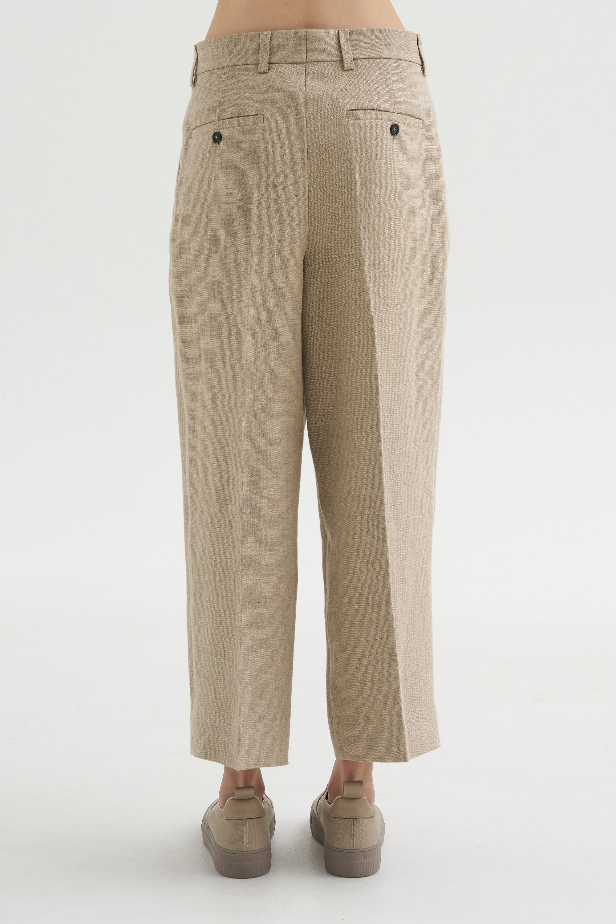 Double Pleat Linen Trousers, Beige