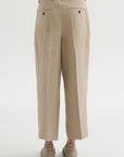Double Pleat Linen Trousers, Beige