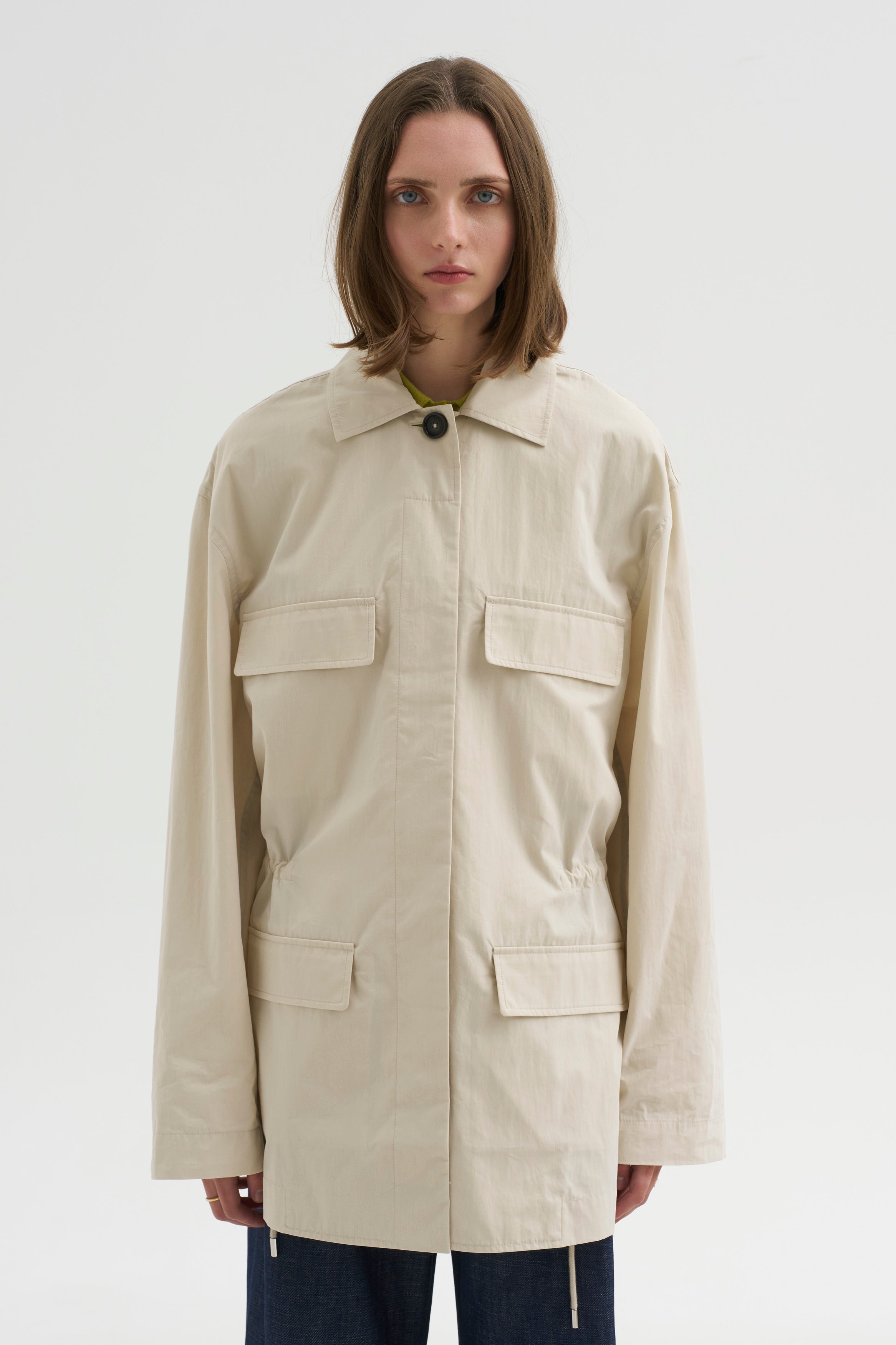 Collard Drawstring Jacket, Oyster – Kick Pleat
