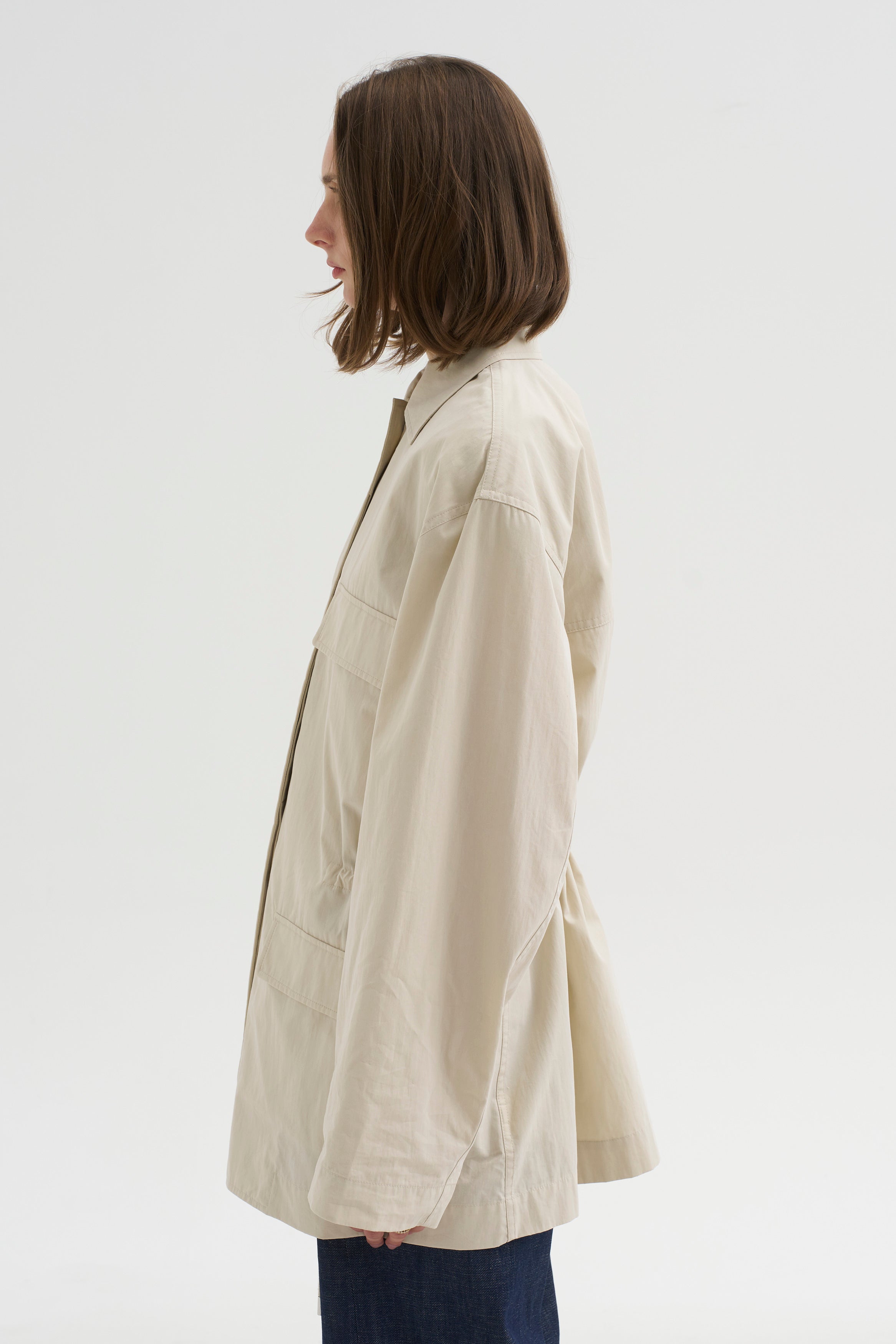 Collard Drawstring Jacket, Oyster – Kick Pleat