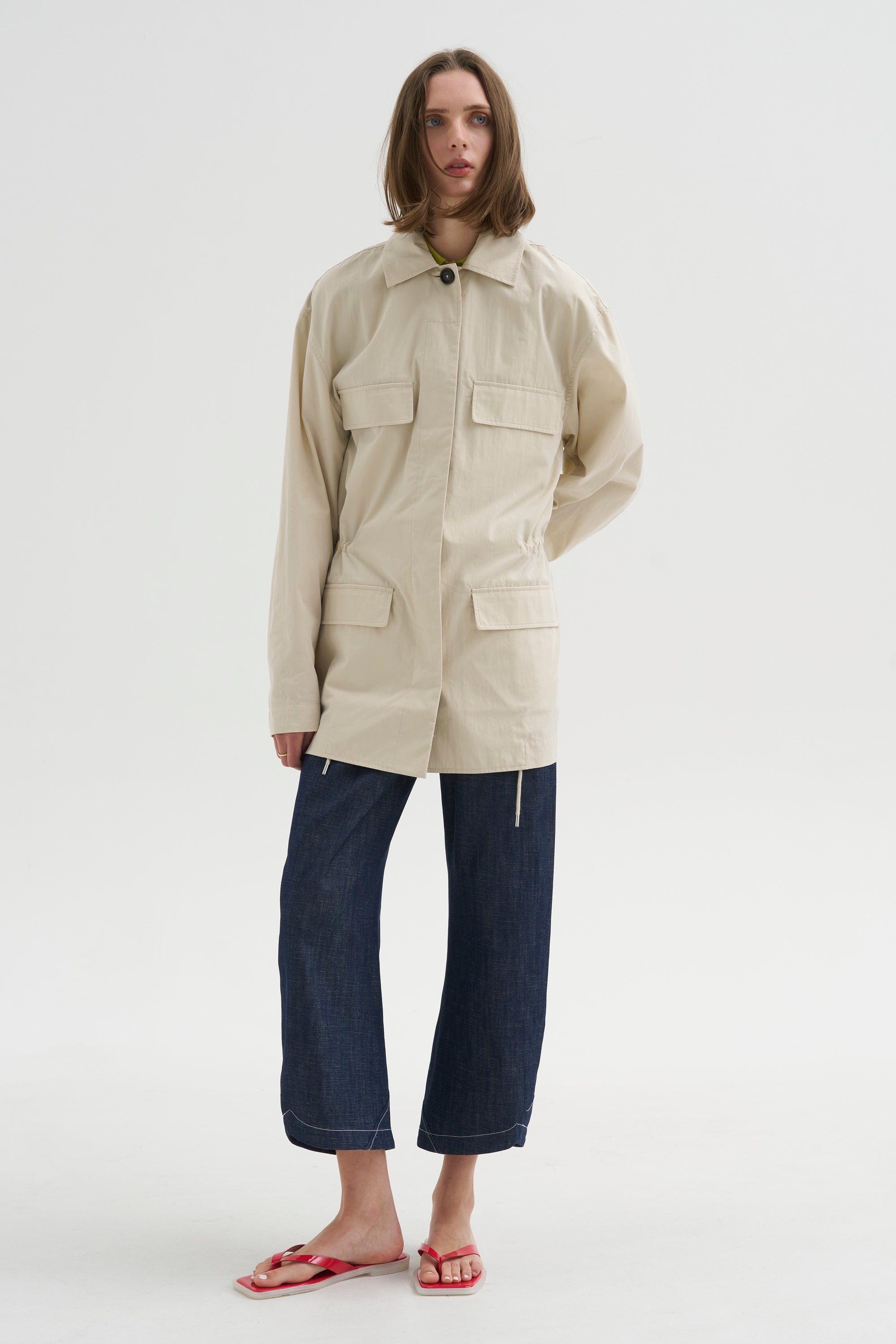 Collard Drawstring Jacket, Oyster