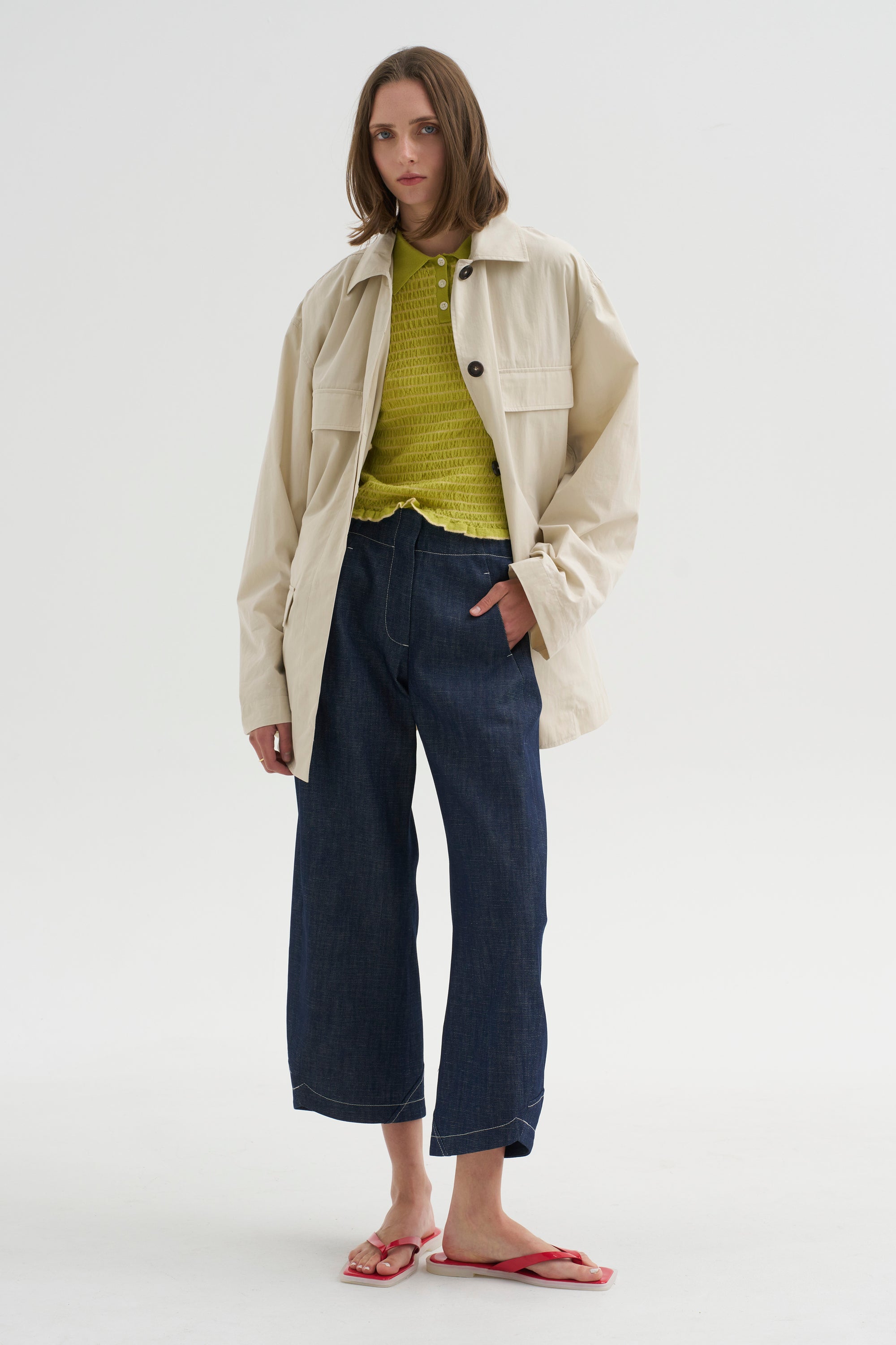 Collard Drawstring Jacket, Oyster