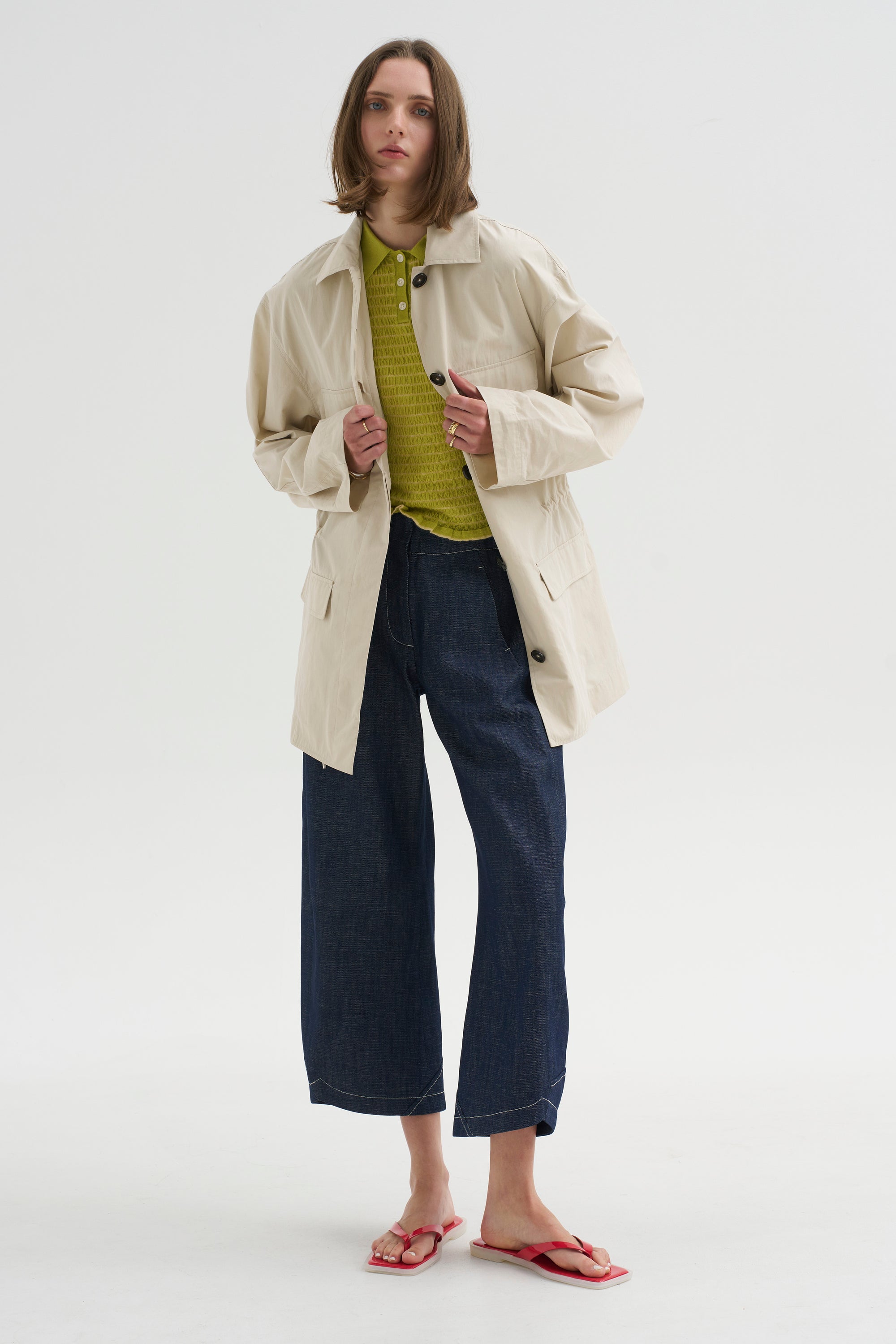 Collard Drawstring Jacket, Oyster