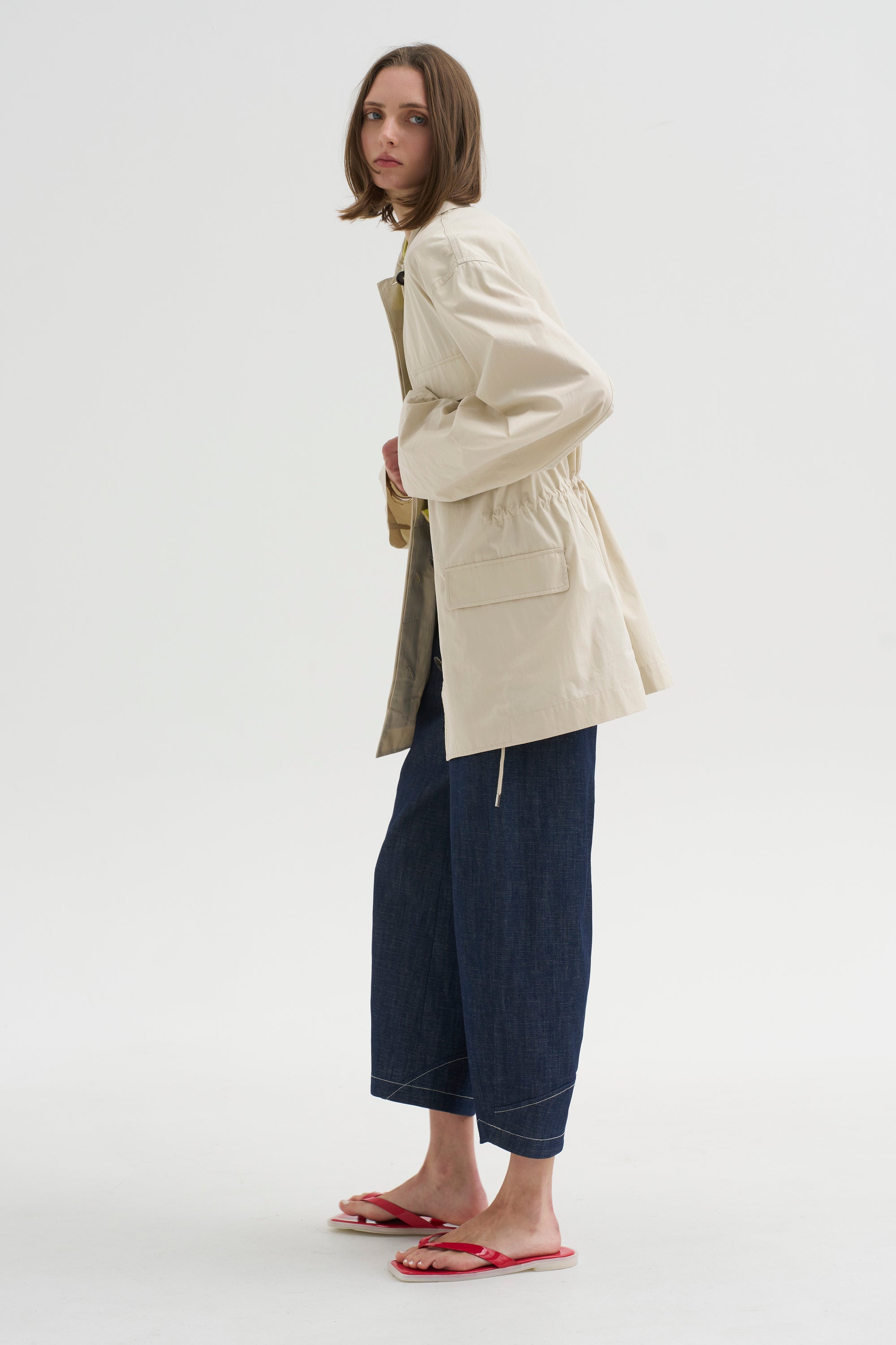 Collard Drawstring Jacket, Oyster