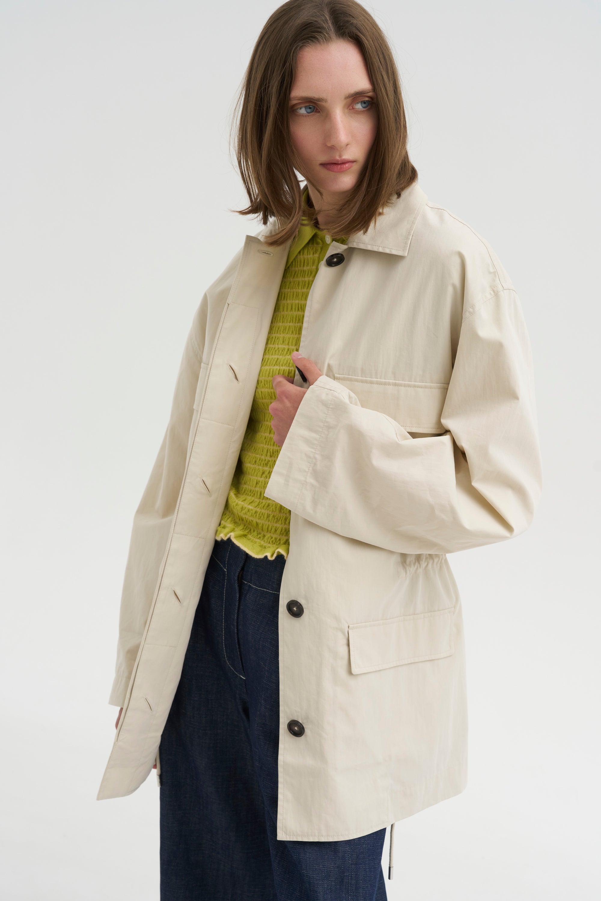Collard Drawstring Jacket, Oyster
