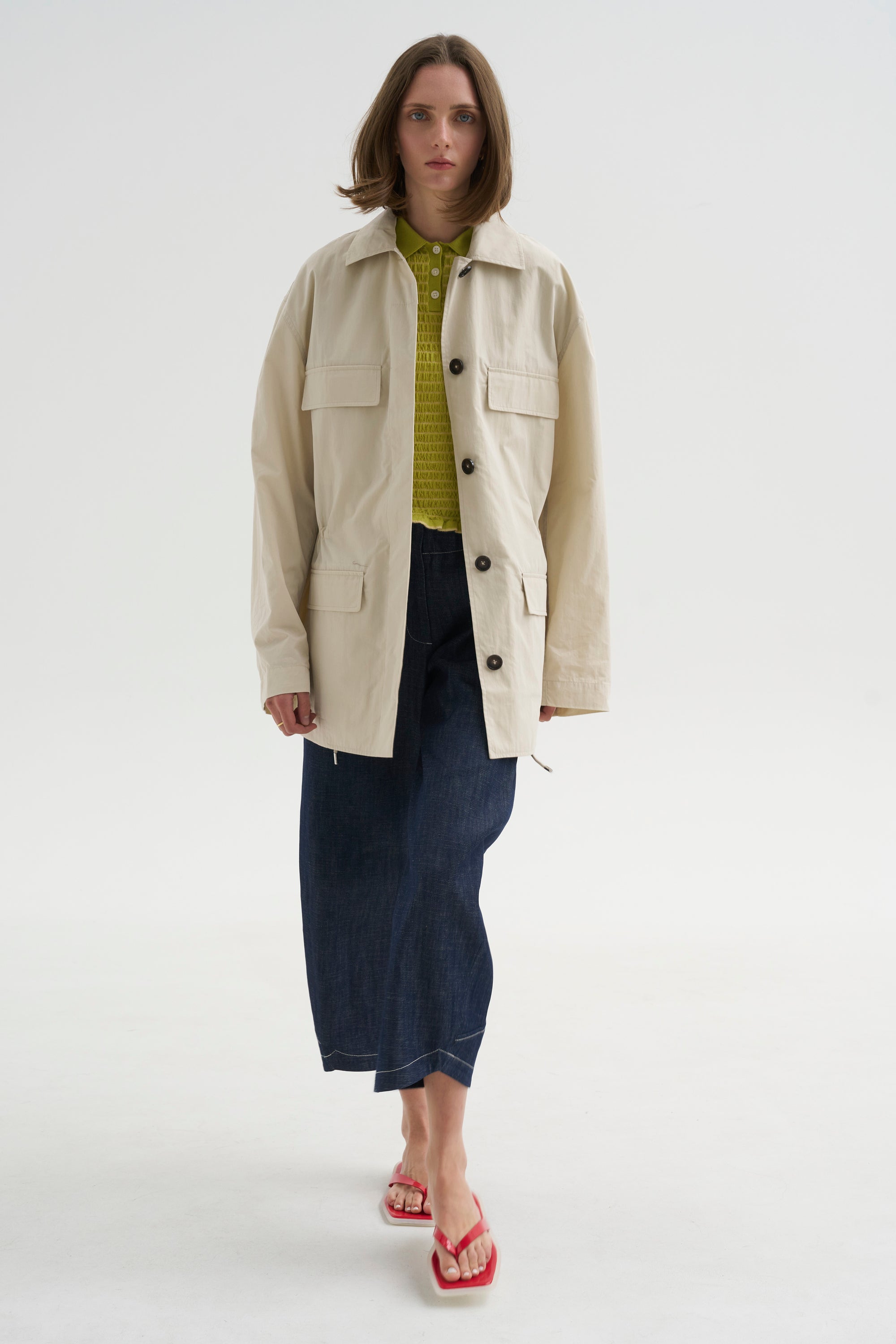 Collard Drawstring Jacket, Oyster
