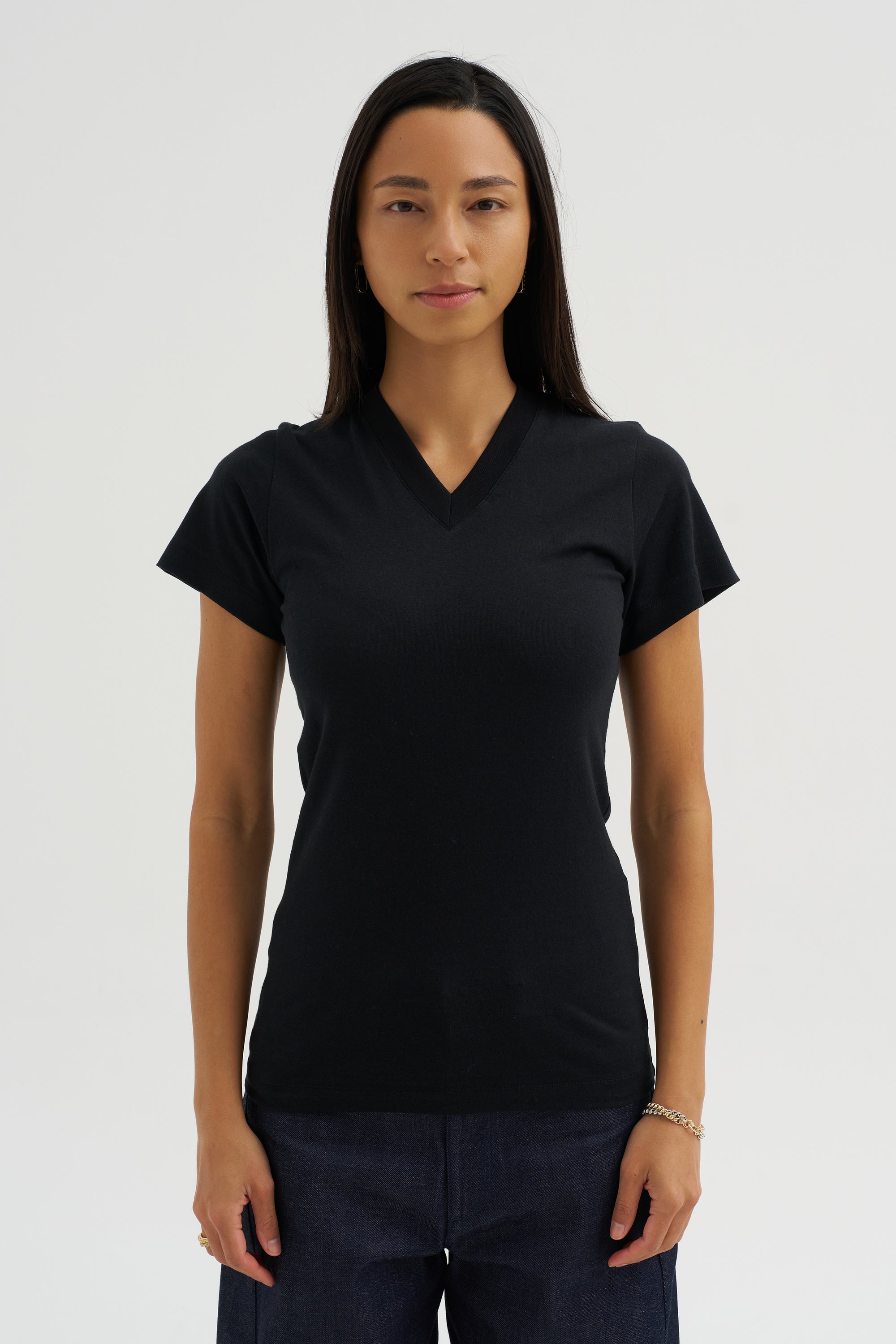 Wide-Ribbed V-Neck Tee