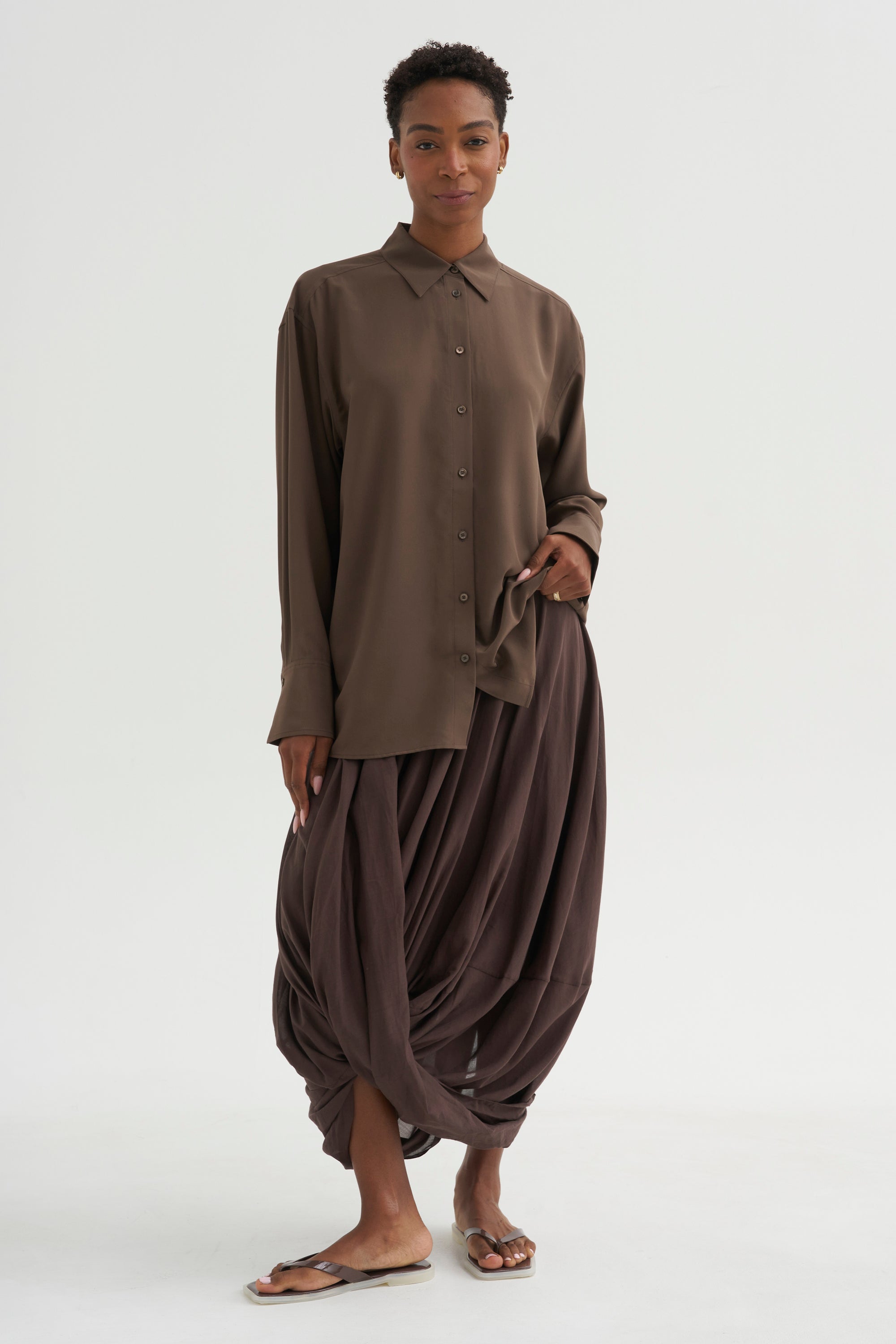 Silk Crepe Shirt, Brown