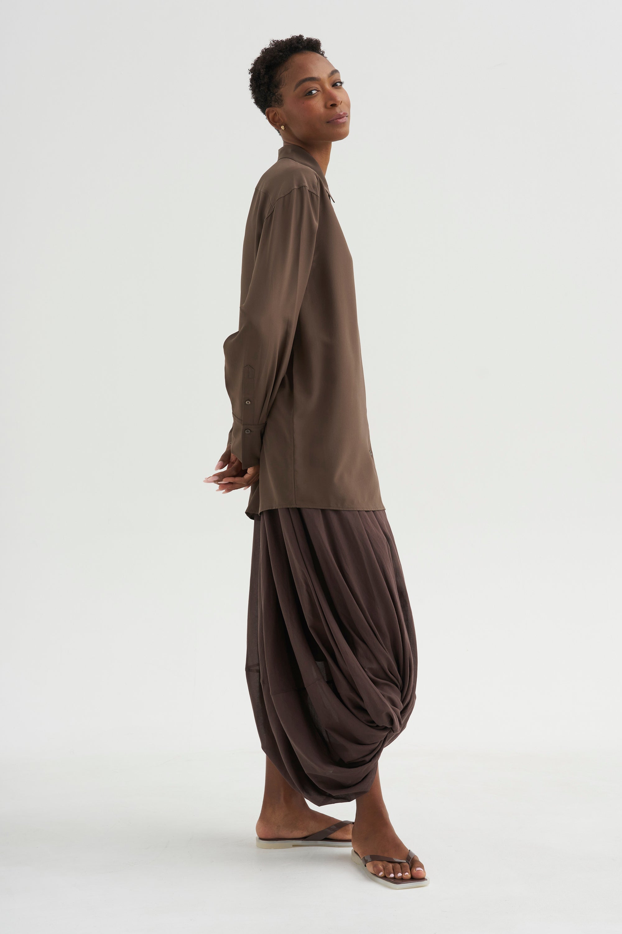 Silk Crepe Shirt, Brown