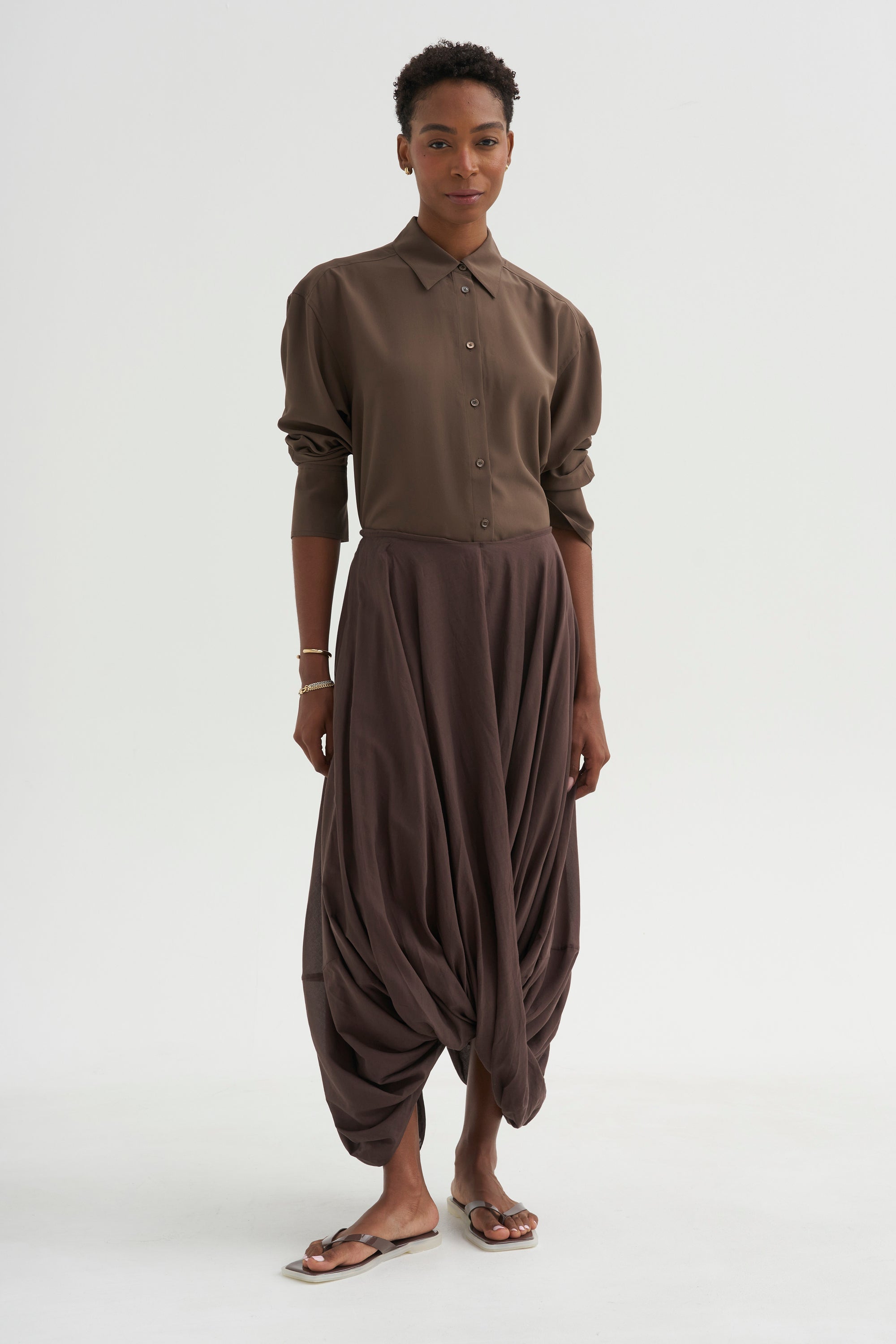 Silk Crepe Shirt, Brown