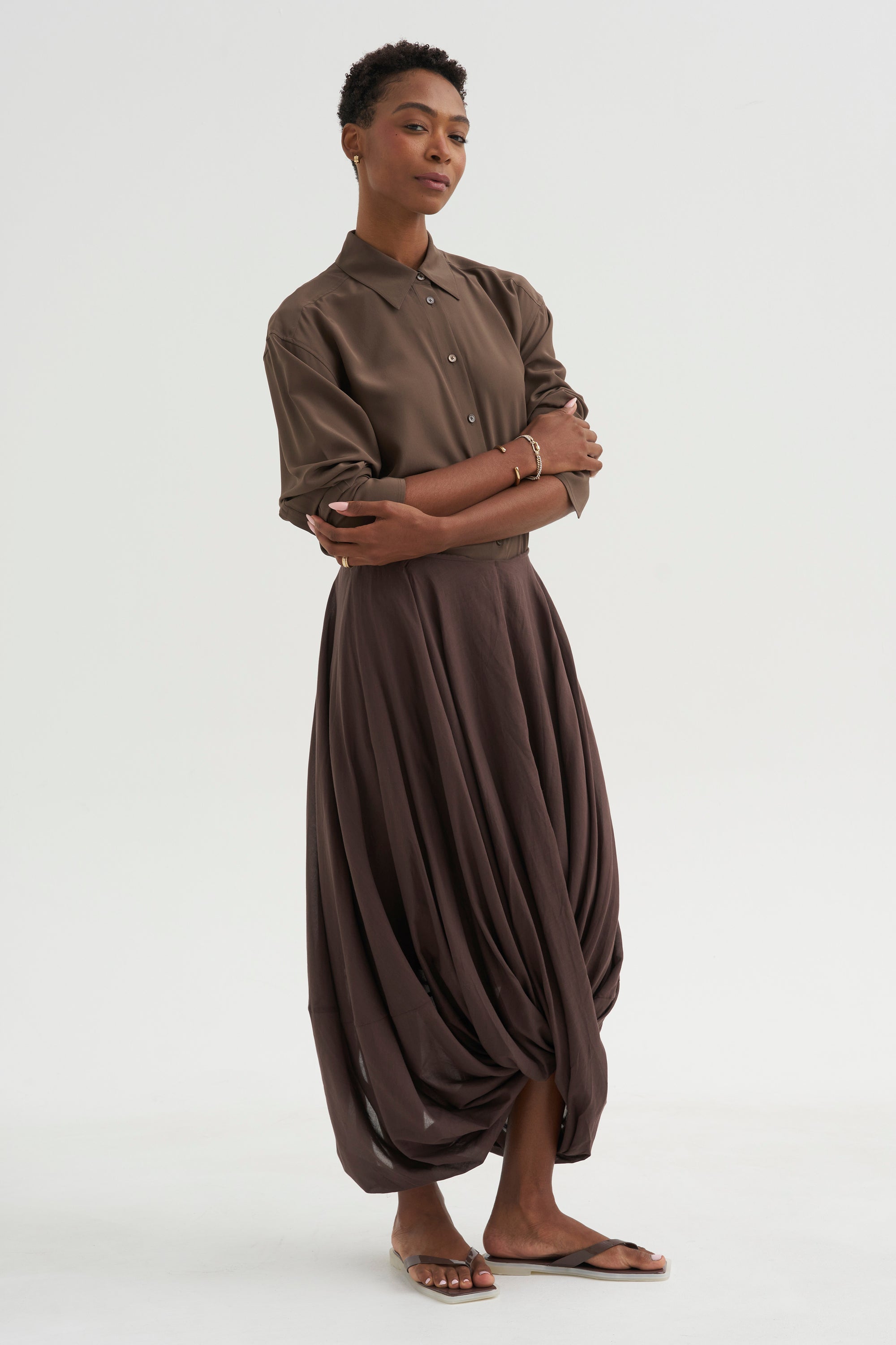 Silk Crepe Shirt, Brown
